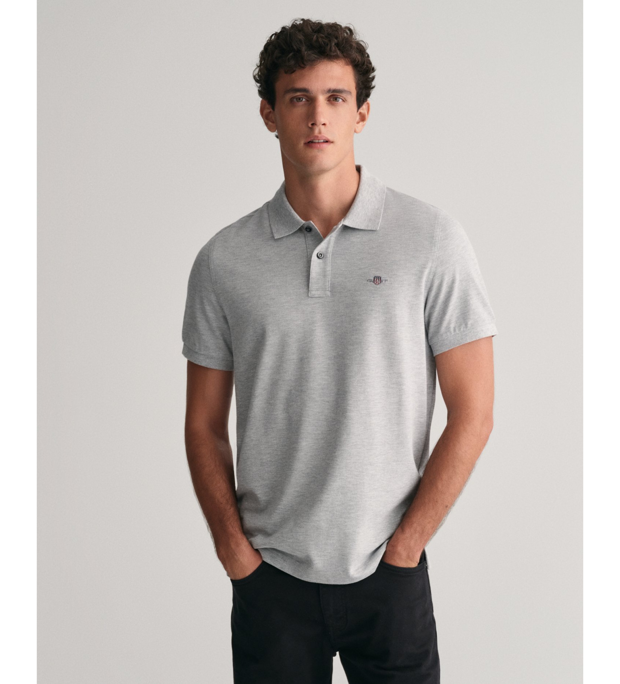 Gant für Herren. 2210 Piqué-Poloshirt Regular Fit Shield grau (S), Lässig, Baumwolle, Kurzarm