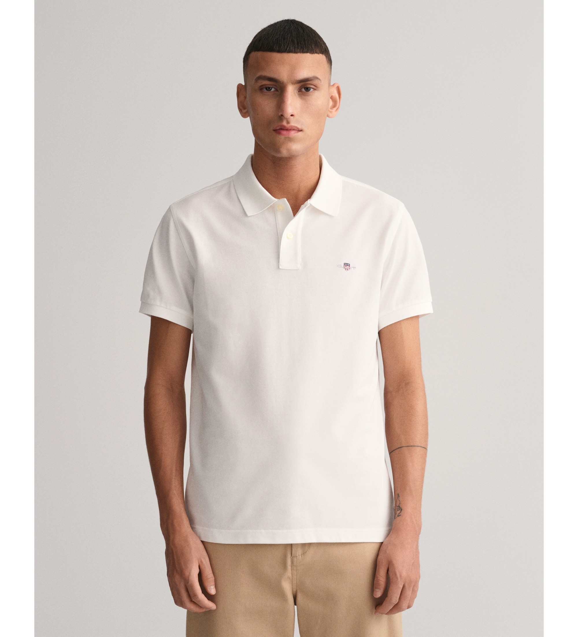 Gant für Herren. 2220 Piqué Slim Fit Shield Poloshirt weiß (M), Lässig, Baumwolle, Klassisch, Kurzarm