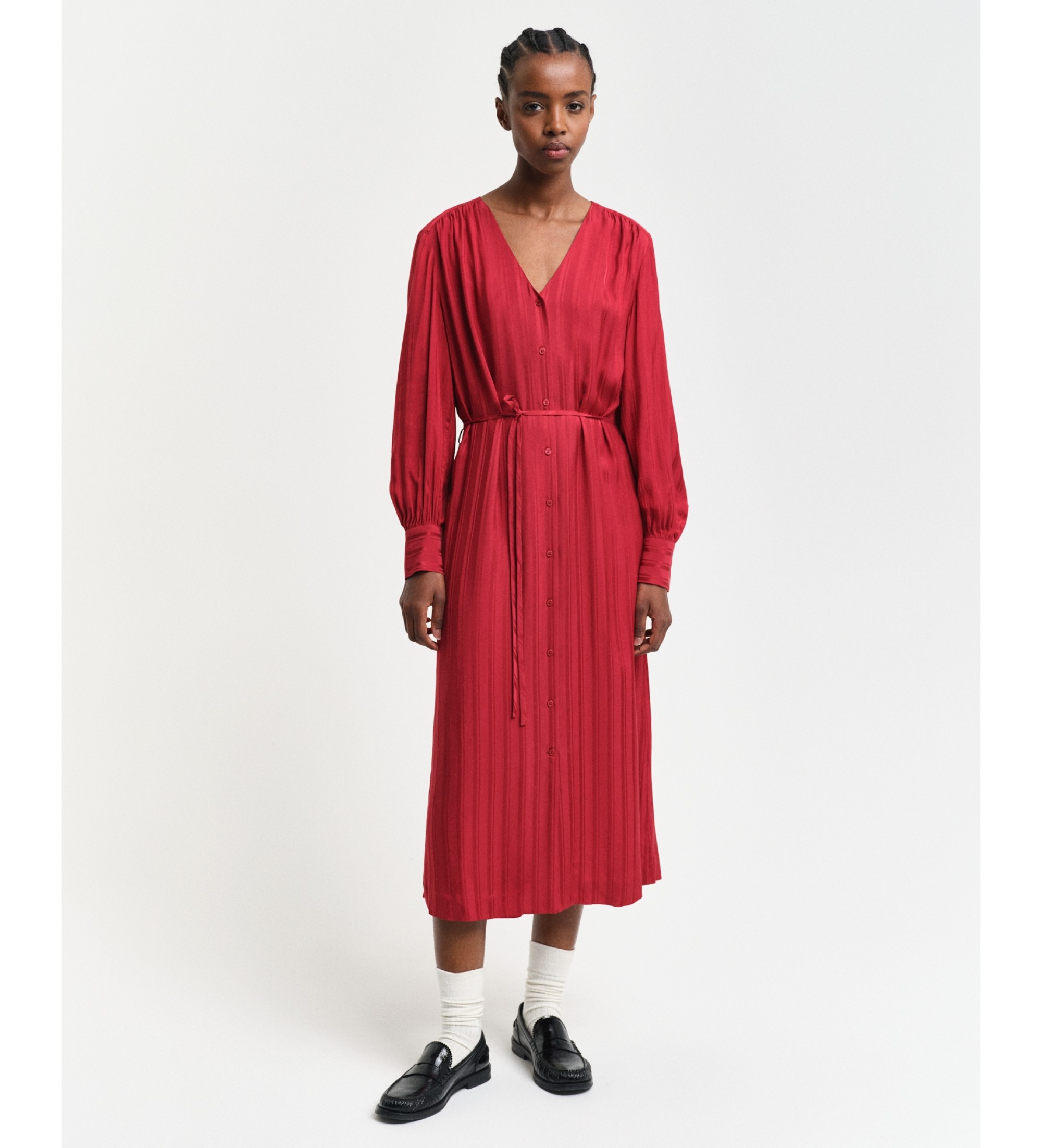 Gant für Damen. 4503360 Gestreiftes Hemdkleid aus rotem Satin (38), Lässig, Viskose, Langarm