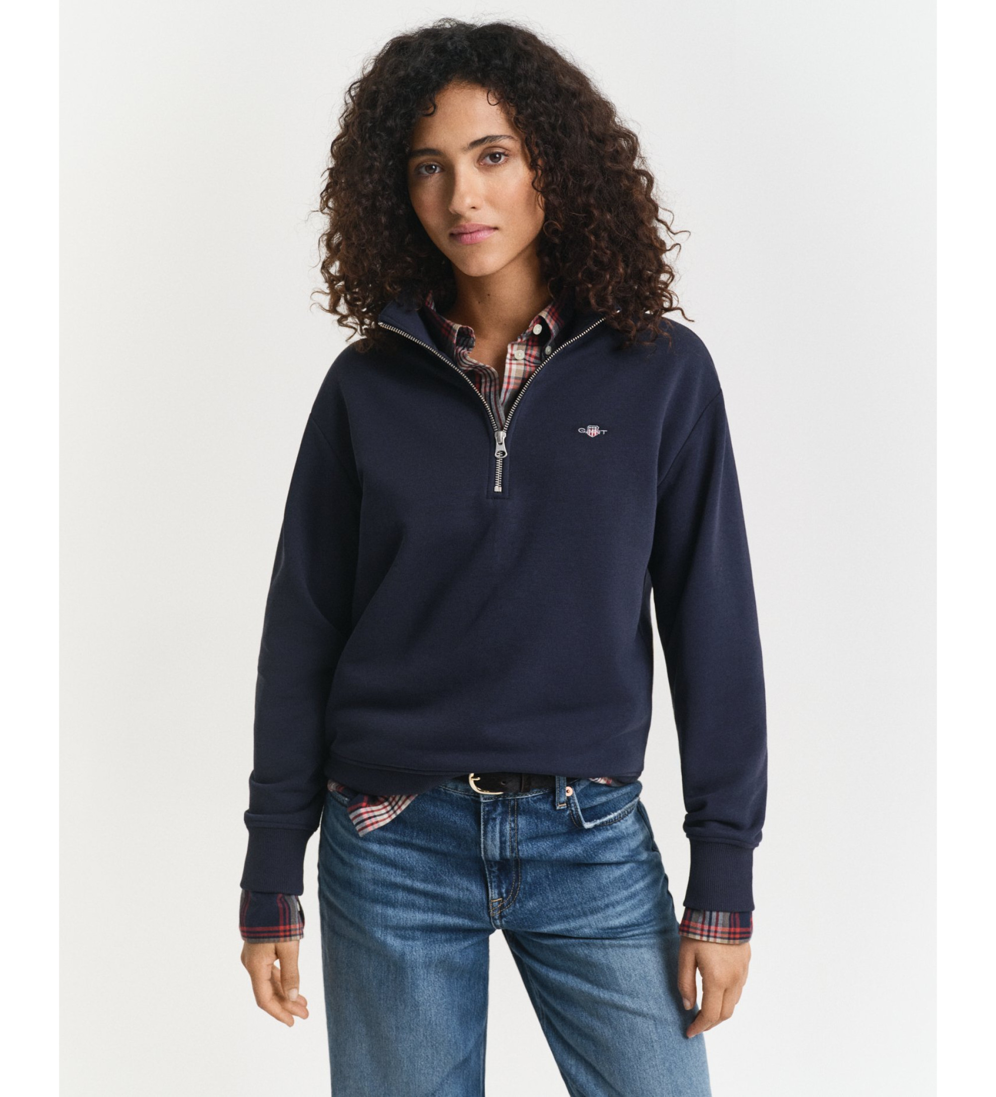 Gant für Damen. 4200561 Sudadera Shield mit halben Reißverschluss marineblau (S), Lässig, Baumwolle, Langarm