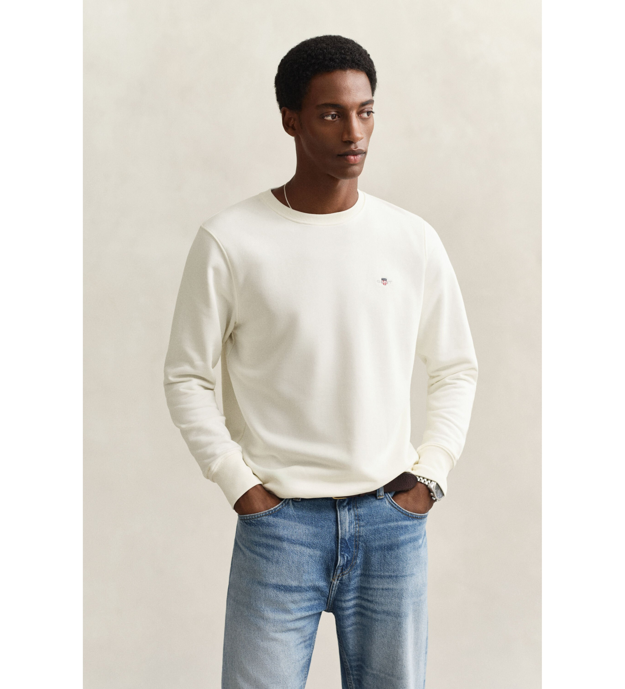 Gant für Herren. 2006065 Shield Sweatshirt mit Rundhalsausschnitt off-white (M), Weiß, Lässig, Baumwolle