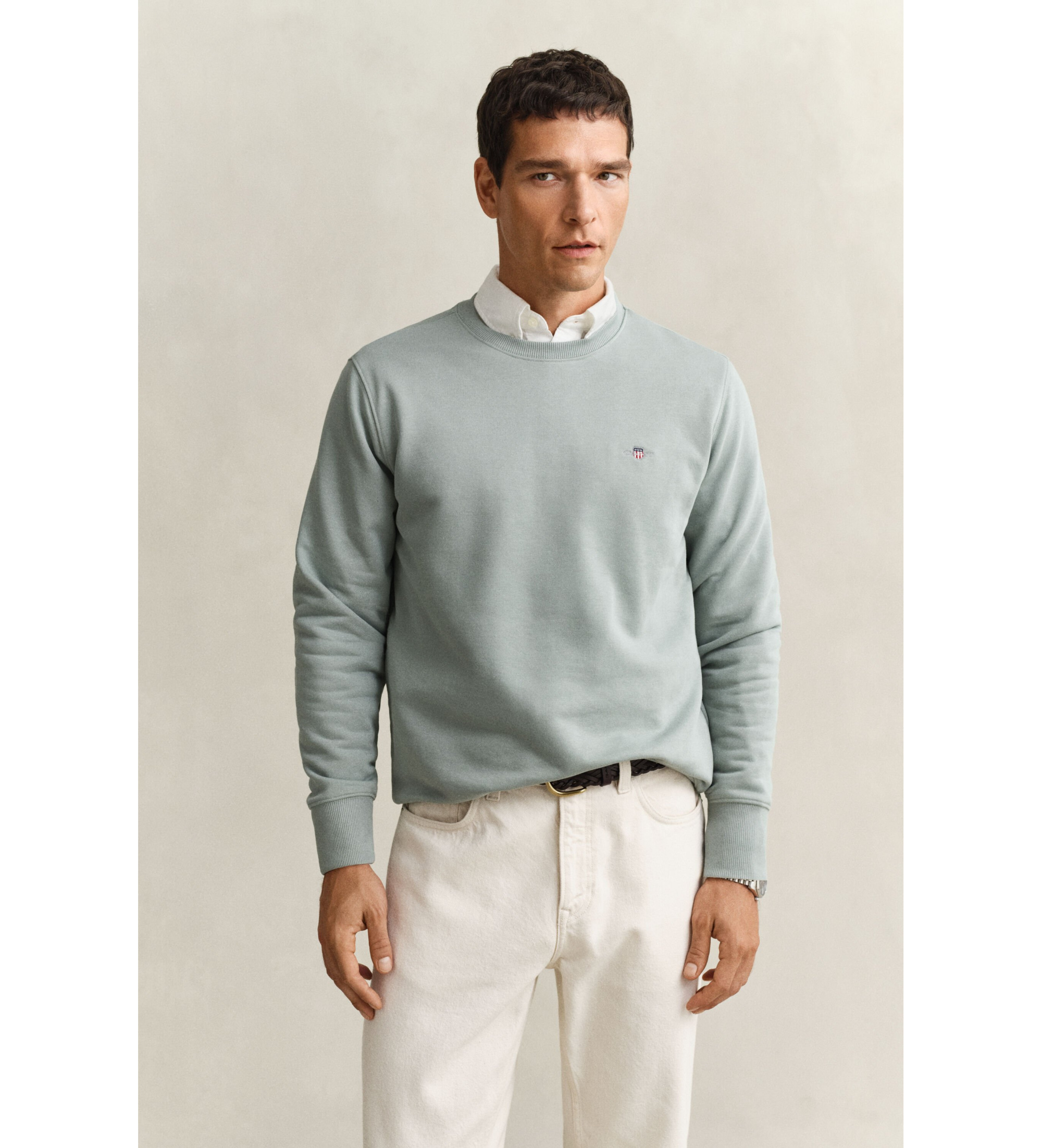 Gant für Herren. 2006065 Shield Sweatshirt mit Rundhalsausschnitt grau-grün (L), Lässig, Baumwolle
