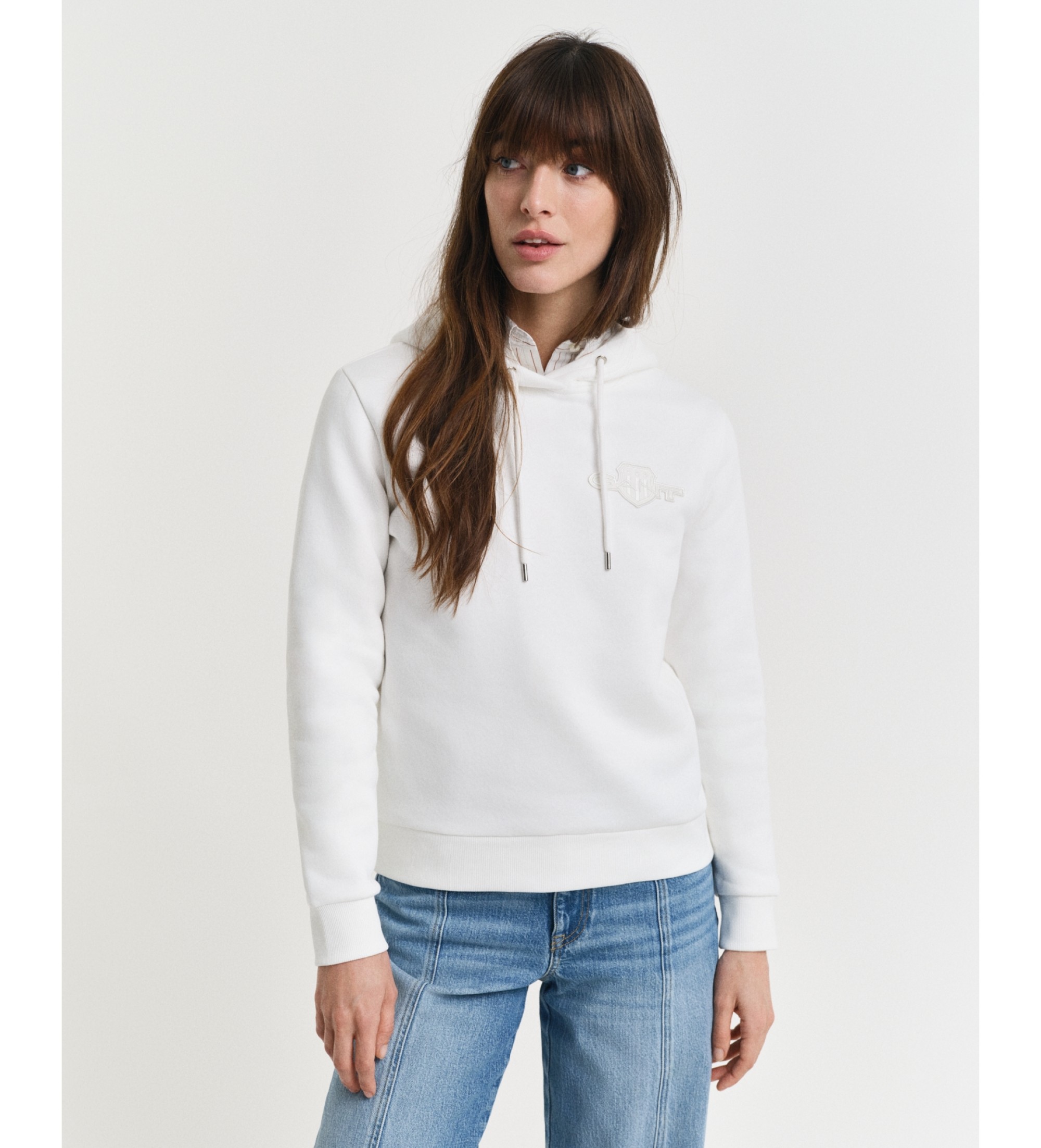 Gant für Damen. 4202587 Weißes Tonal Shield-Kapuzensweatshirt (XL), Lässig, Baumwolle