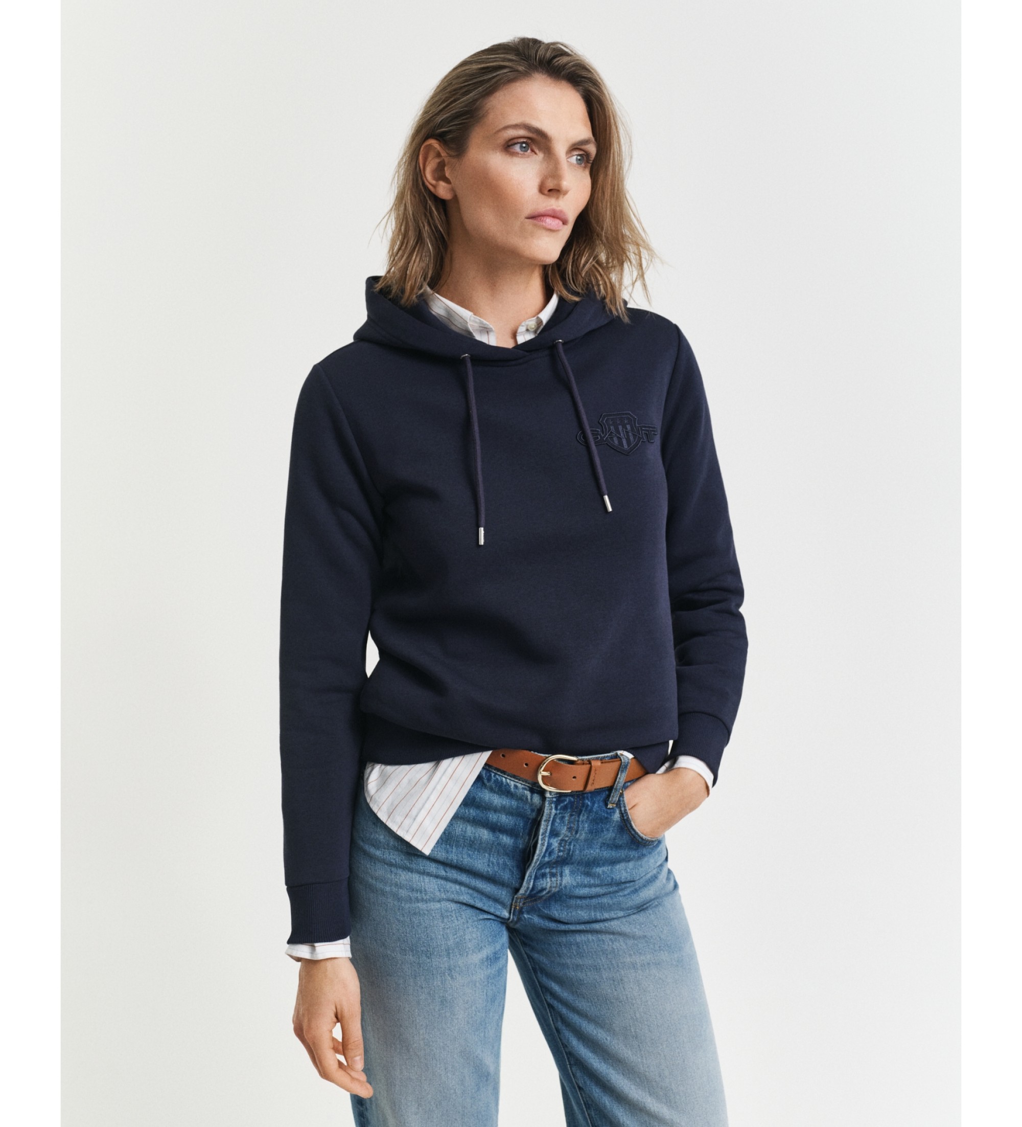Gant für Damen. 4202587 Kapuzenpullover ?Tonal Shield? in Marineblau (M), Lässig, Baumwolle