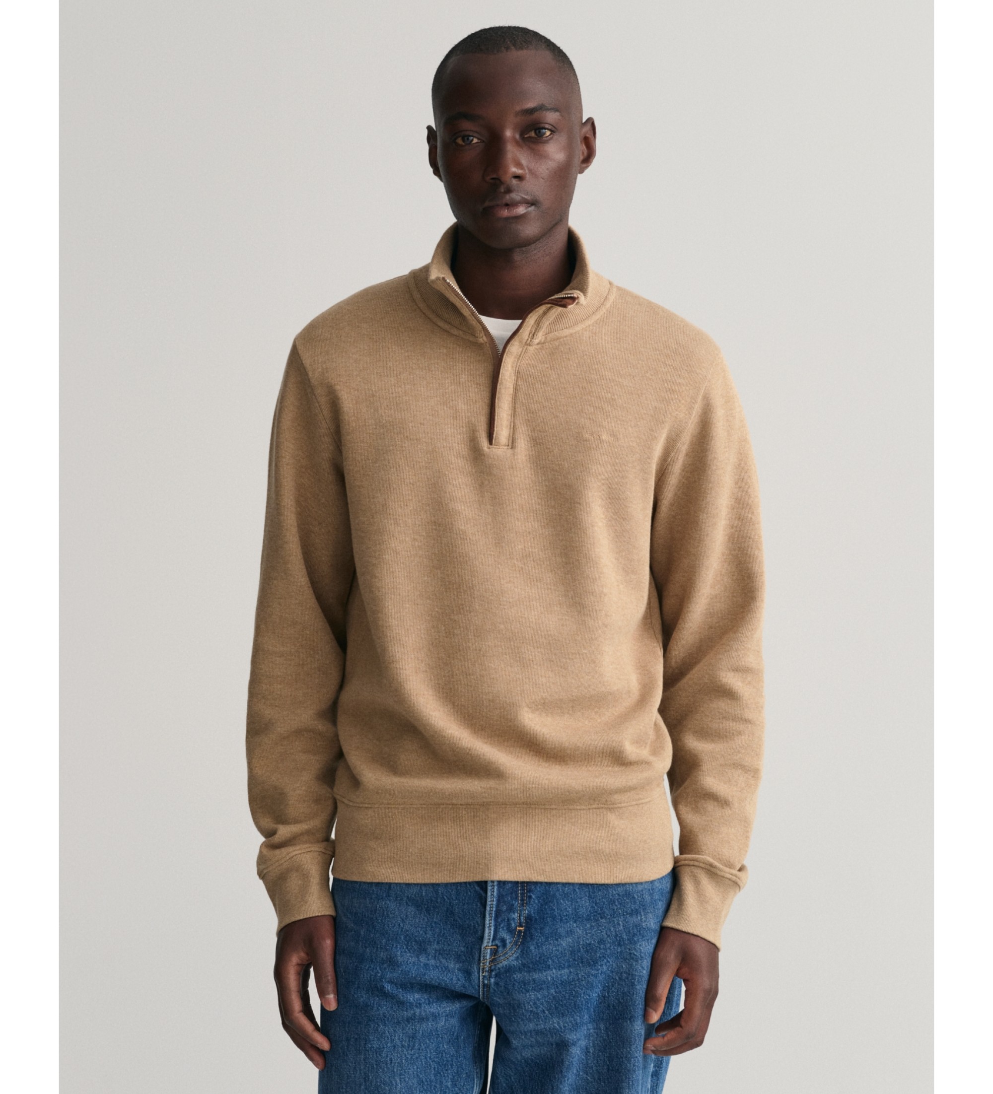 Gant für Herren. 2068028 Sacker Rib Sweatshirt mit halbem Reißverschluss braun (S), Lässig, Baumwolle, Langarm