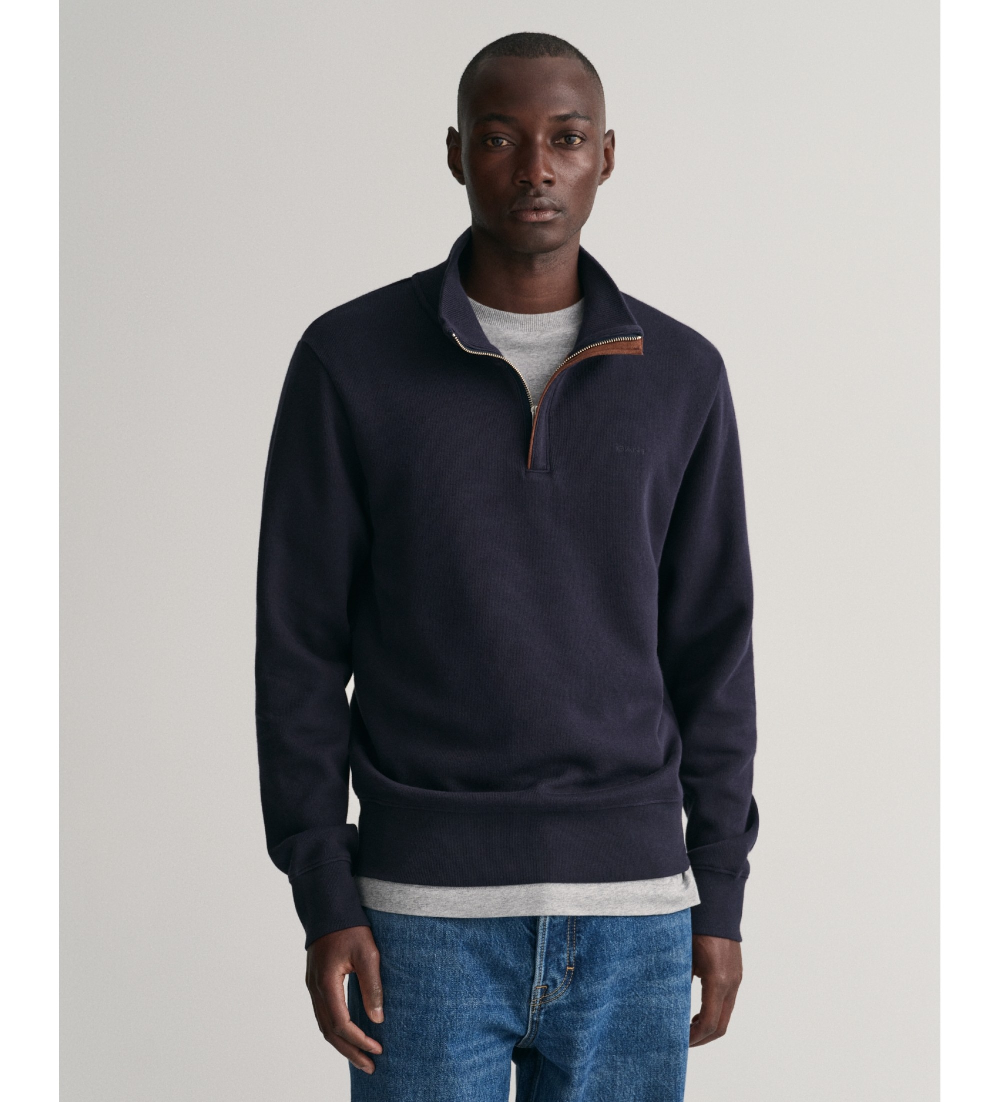 Gant für Herren. 2068028 Sacker Rib halber Reißverschluss navy Sweatshirt (M), Lässig, Baumwolle, Marine