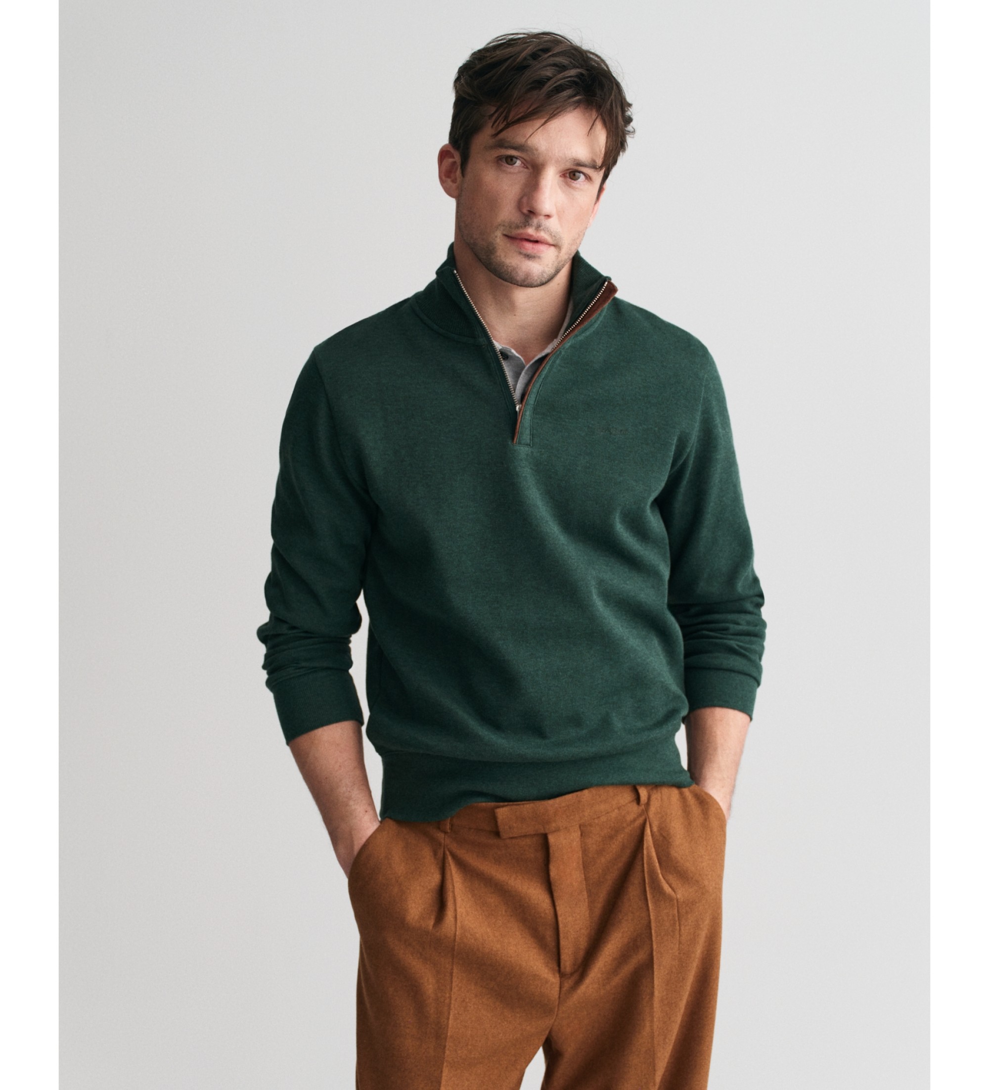 Gant für Herren. 2068028 Sacker Rib Sweatshirt mit halbem Reißverschluss grün (M), Lässig, Baumwolle