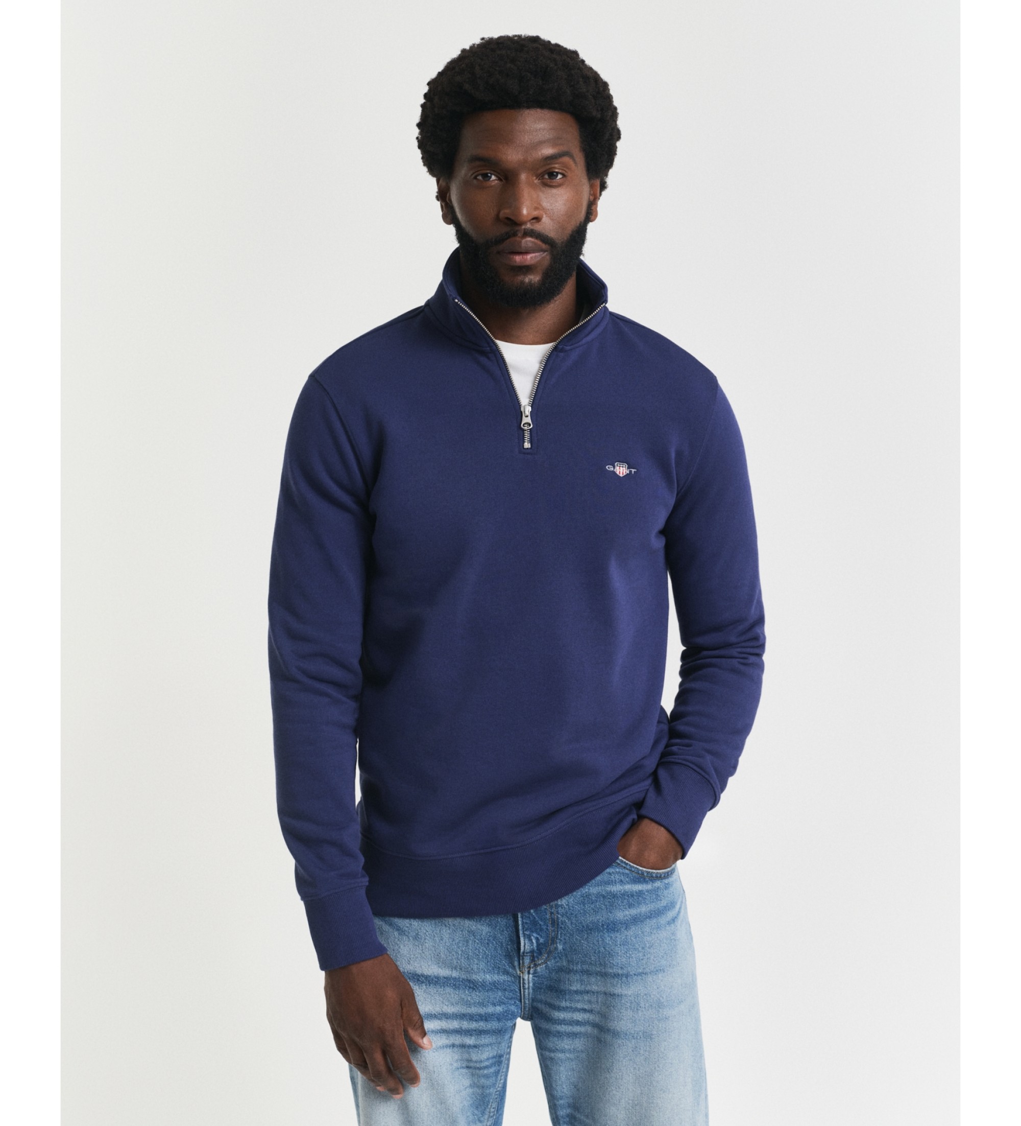 Gant für Herren. 2008005 Shield-Sweatshirt mit halbem Reißverschluss, blau (3XL), Lässig, Baumwolle