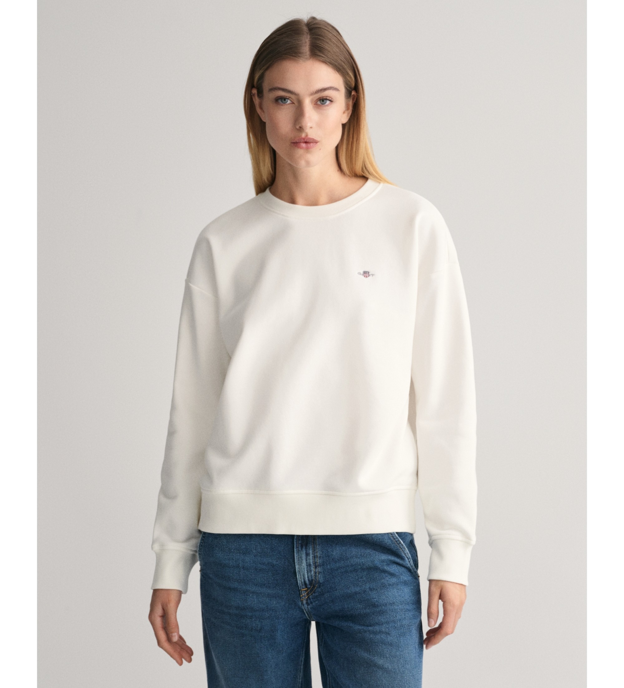 Gant für Damen. 4201414 Shield Sweatshirt mit Rundhalsausschnitt weiß (M), Lässig, Baumwolle