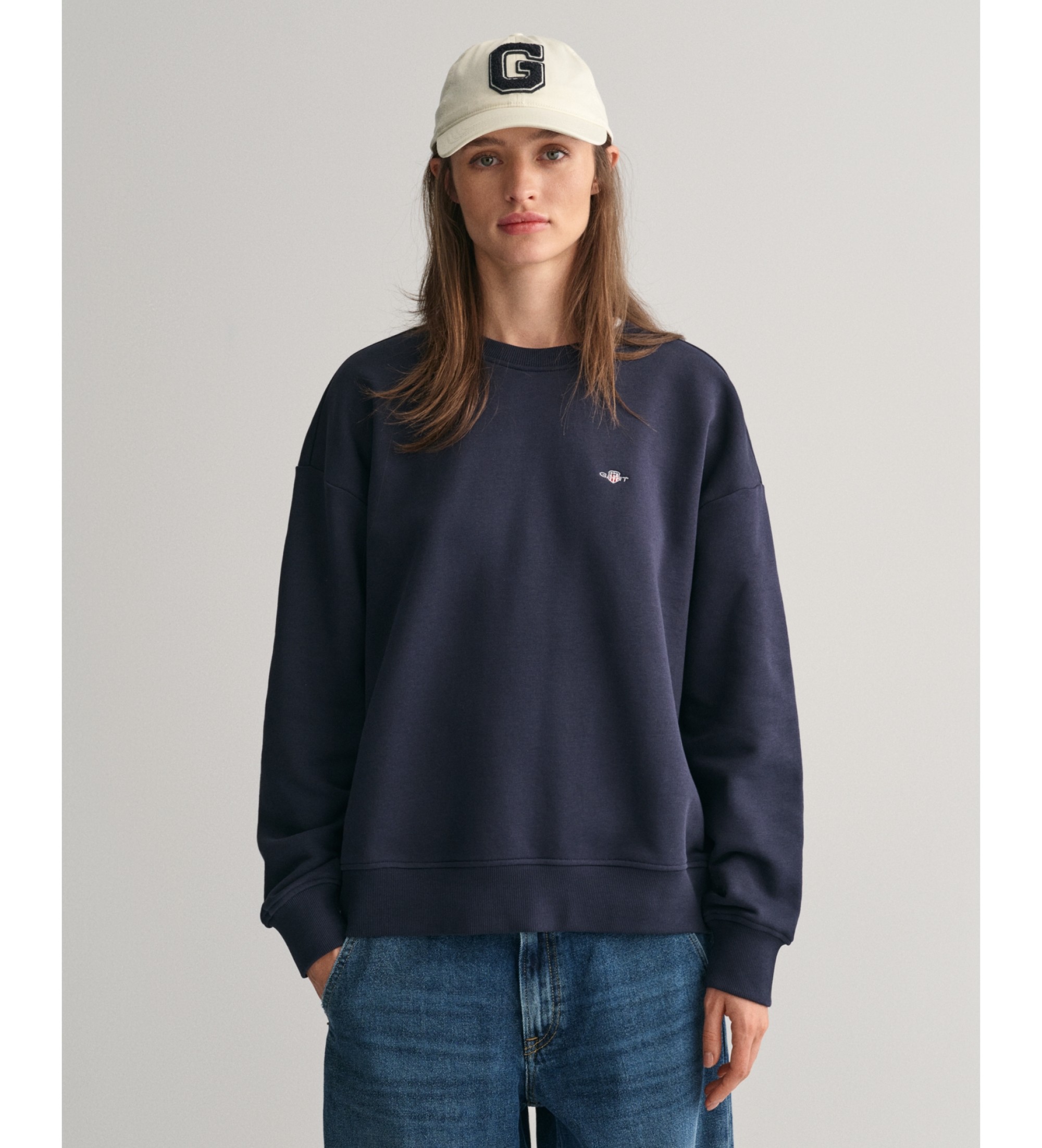 Gant für Damen. 4201414 Shield marineblaues Sweatshirt mit Rundhalsausschnitt (L), Lässig, Baumwolle