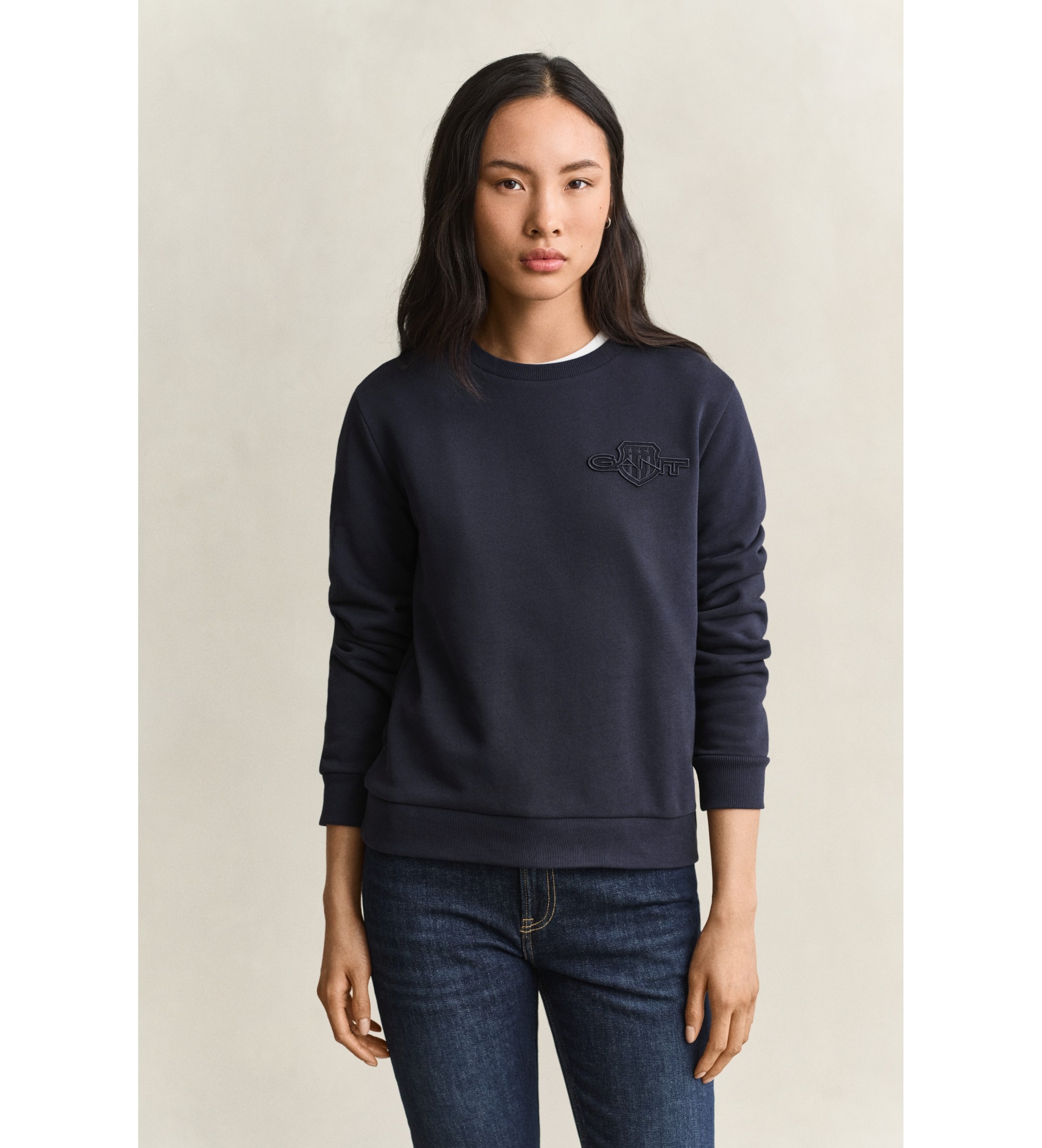 Gant für Damen. 4202586 Sweatshirt Tonal Shield Marineblau (M), Lässig, Baumwolle