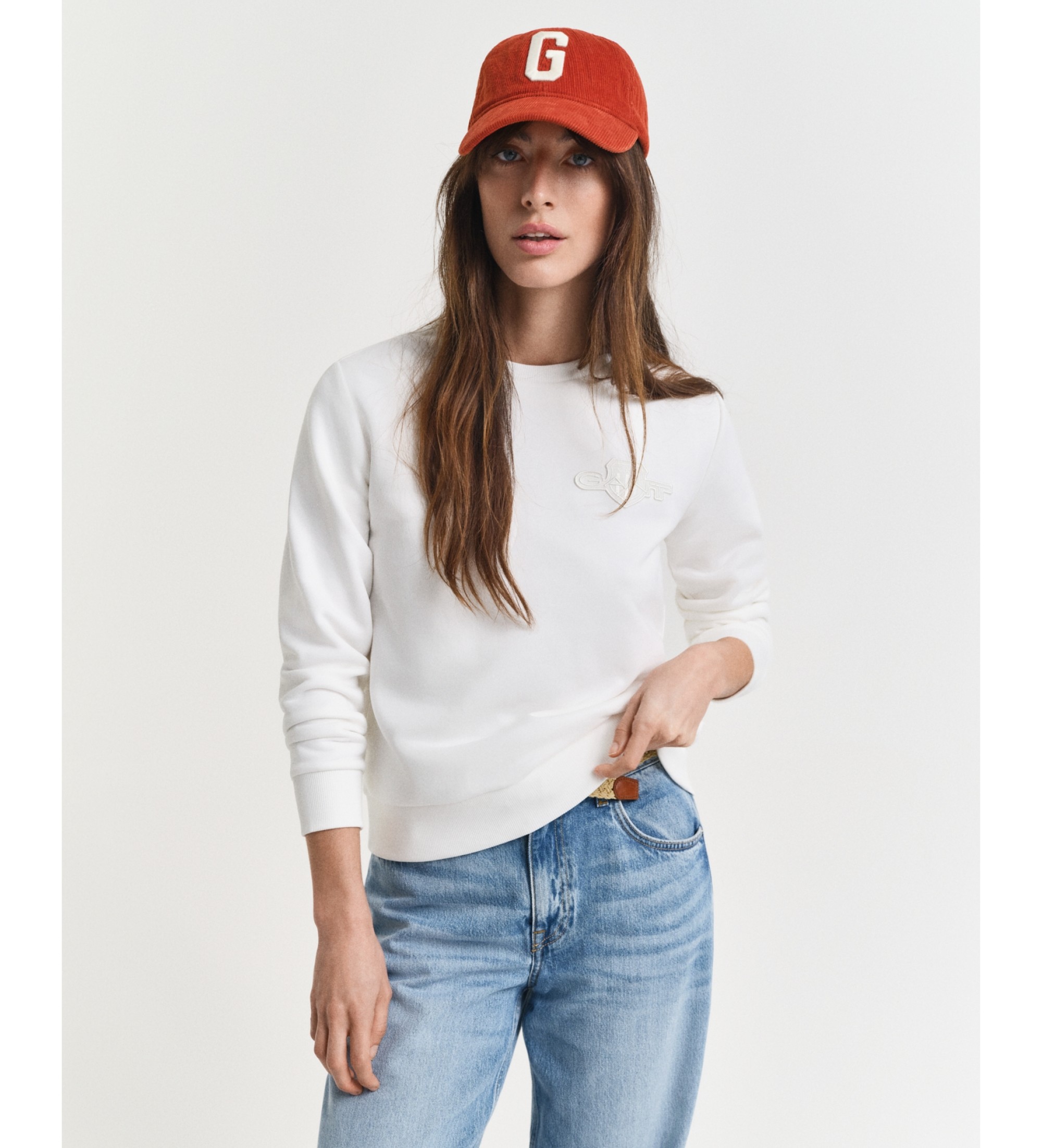 Gant für Damen. 4202586 Tonal Shield Rundhals-Sweatshirt in Gebrochenes Weiß (S), Lässig, Baumwolle