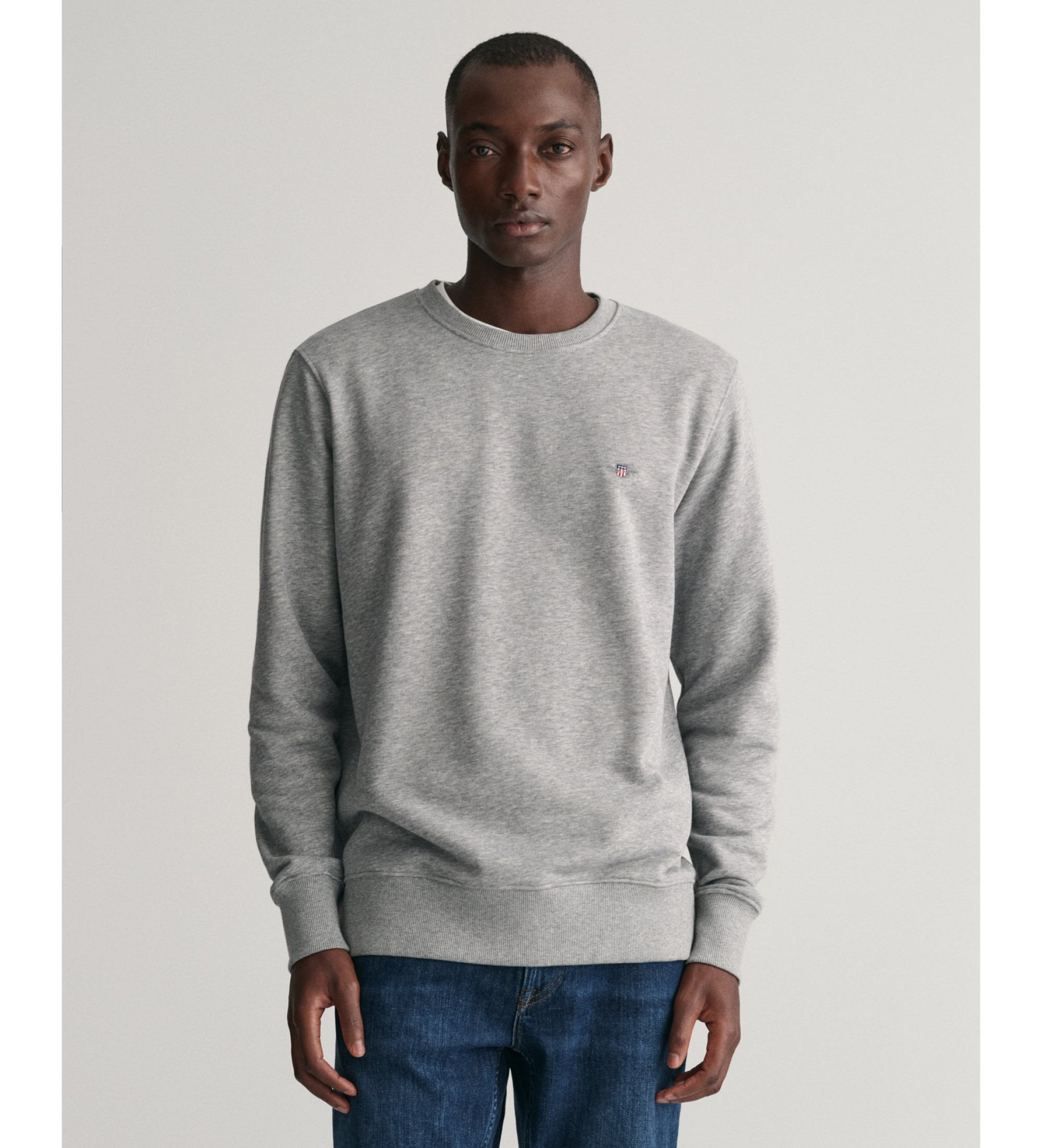 Gant für Herren. 2006065 Shield Grau Sweatshirt mit Rundhalsausschnitt (L), Lässig, Baumwolle, Langarm