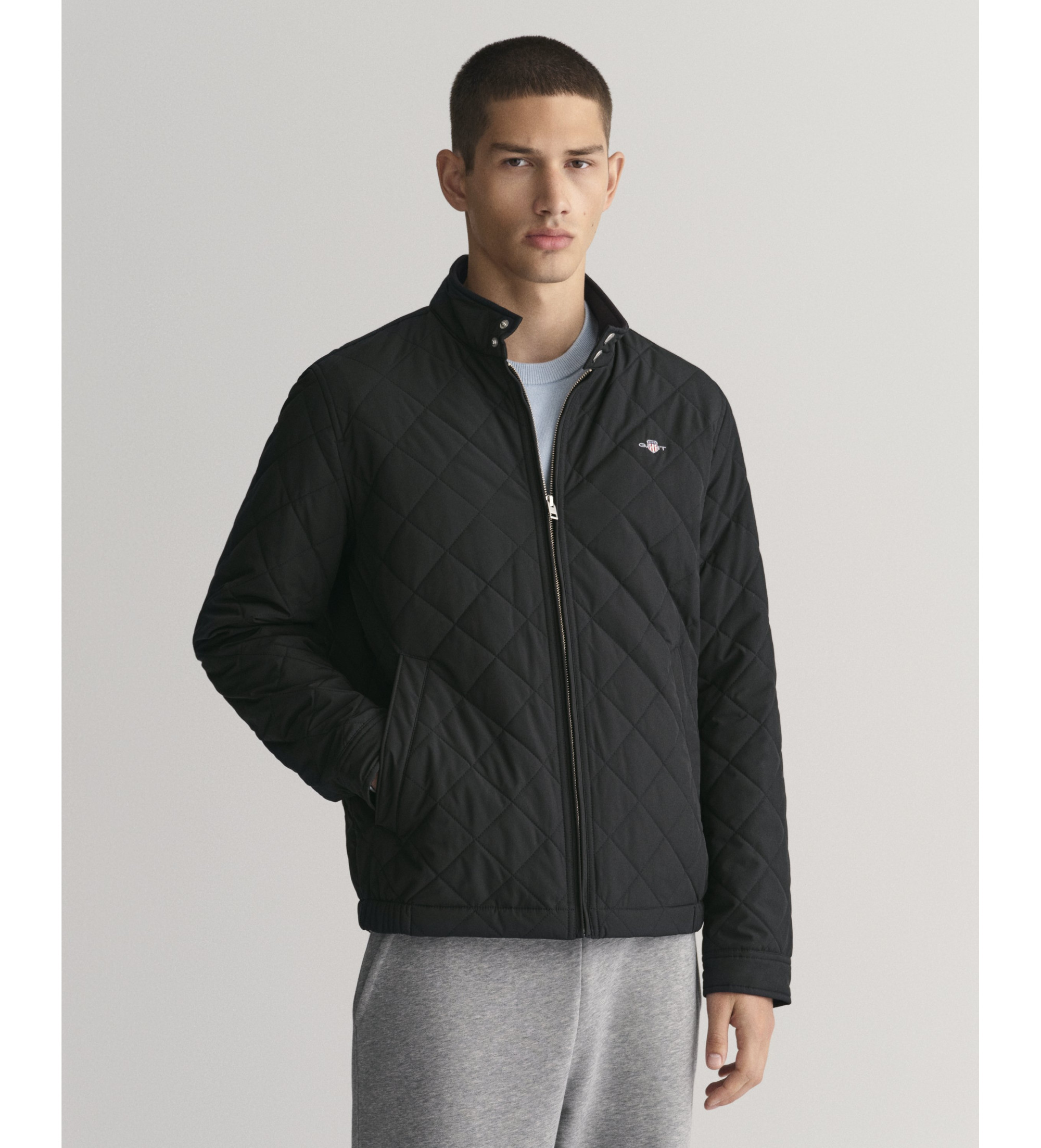 Gantvoor mannen. 7006340 Zwart gewatteerd windjack (M), Casual, Lange mouwen, Gerecycled polyester, Duurzaam