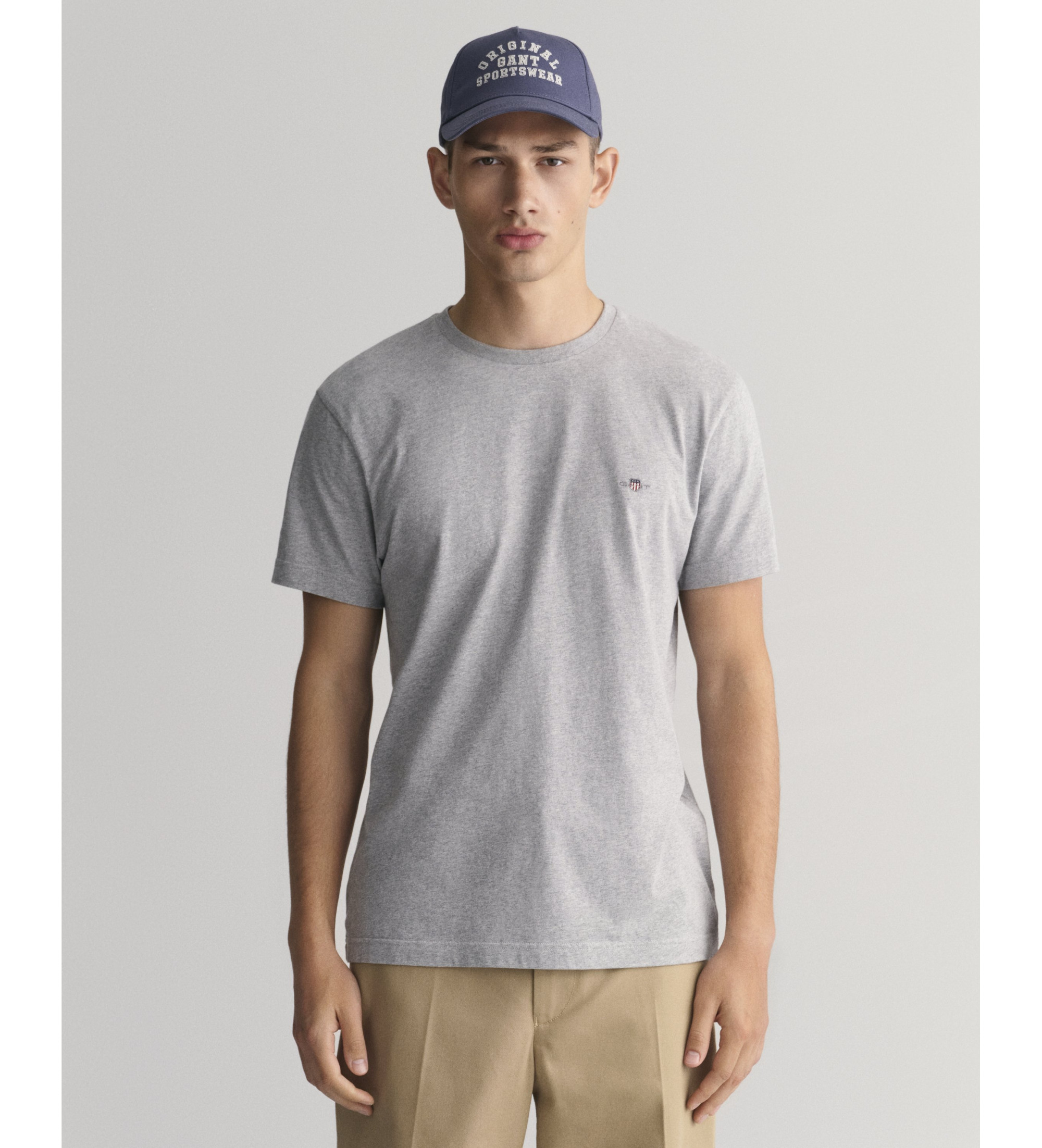 Gant für Herren. 2003185 T-Shirt mit grauem Schild (L), Lässig, Baumwolle, Kurzarm
