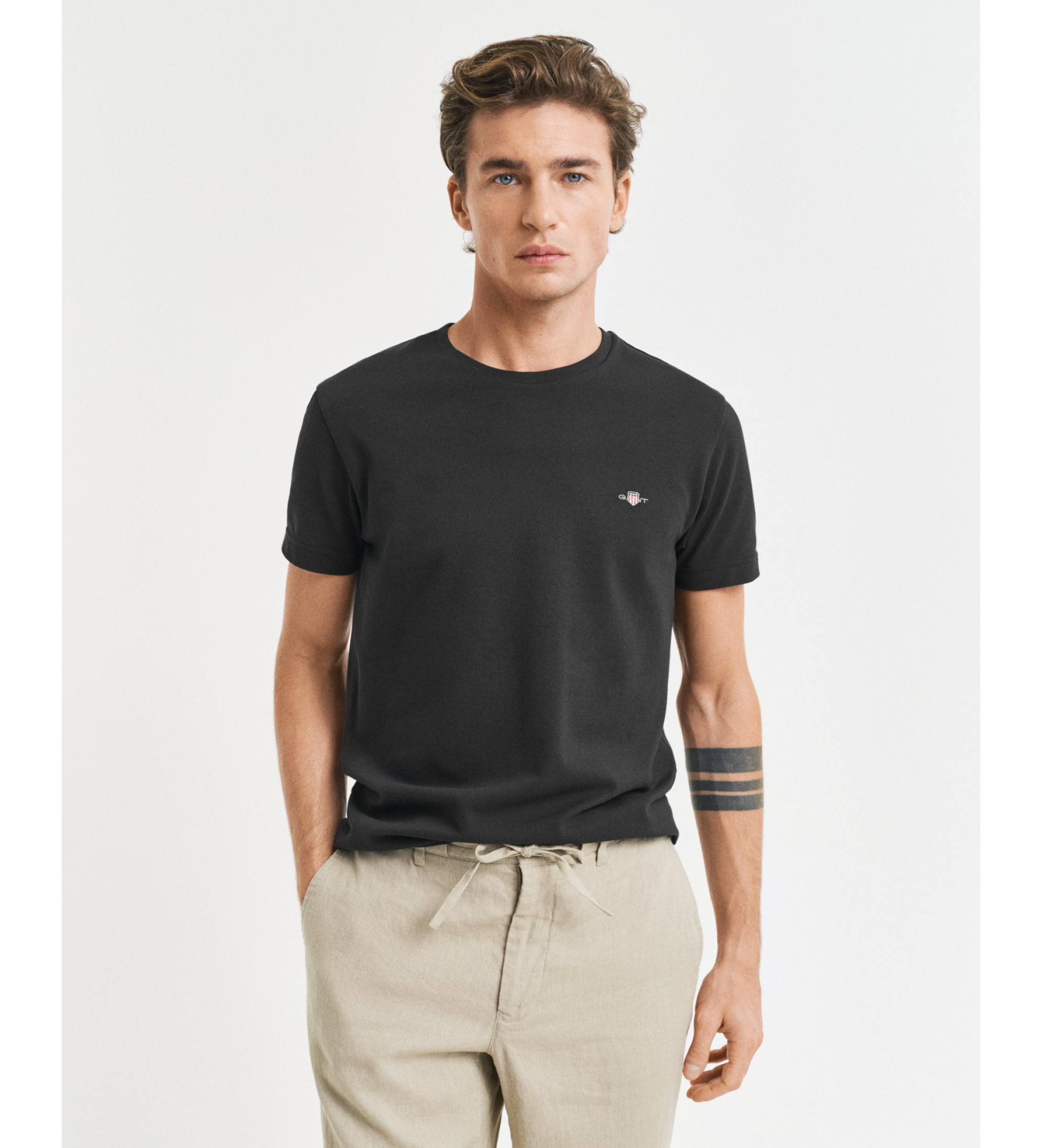 Gant für Herren. 2013033 Schwarzes Pikee-T-Shirt (M), Lässig, Baumwolle, Kurzarm