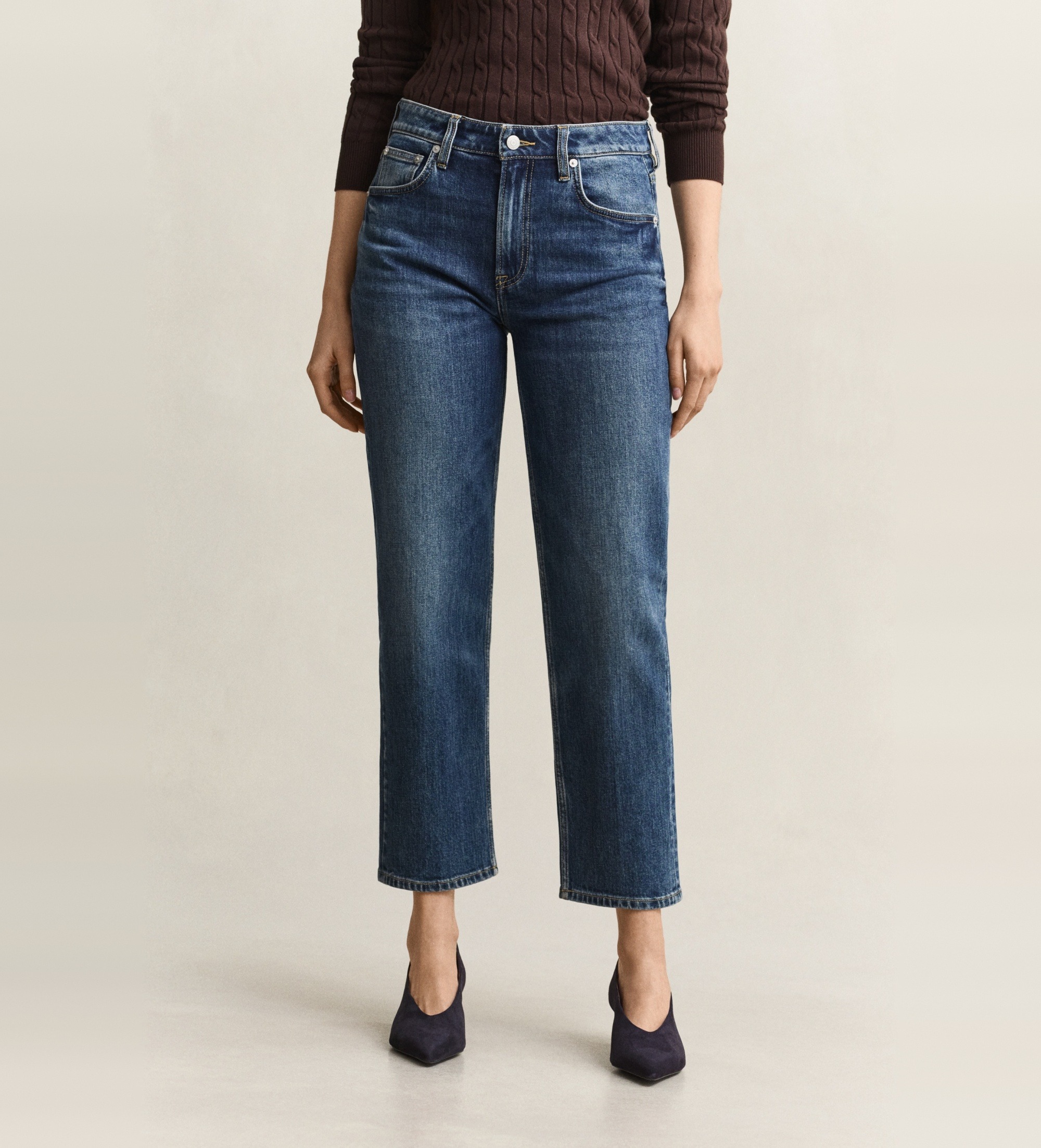 Gantvoor vrouwen. 4100302 Elastische blauwe jeans met rechte pijpen tot aan de enkel (31), Casual, Katoen, Denim