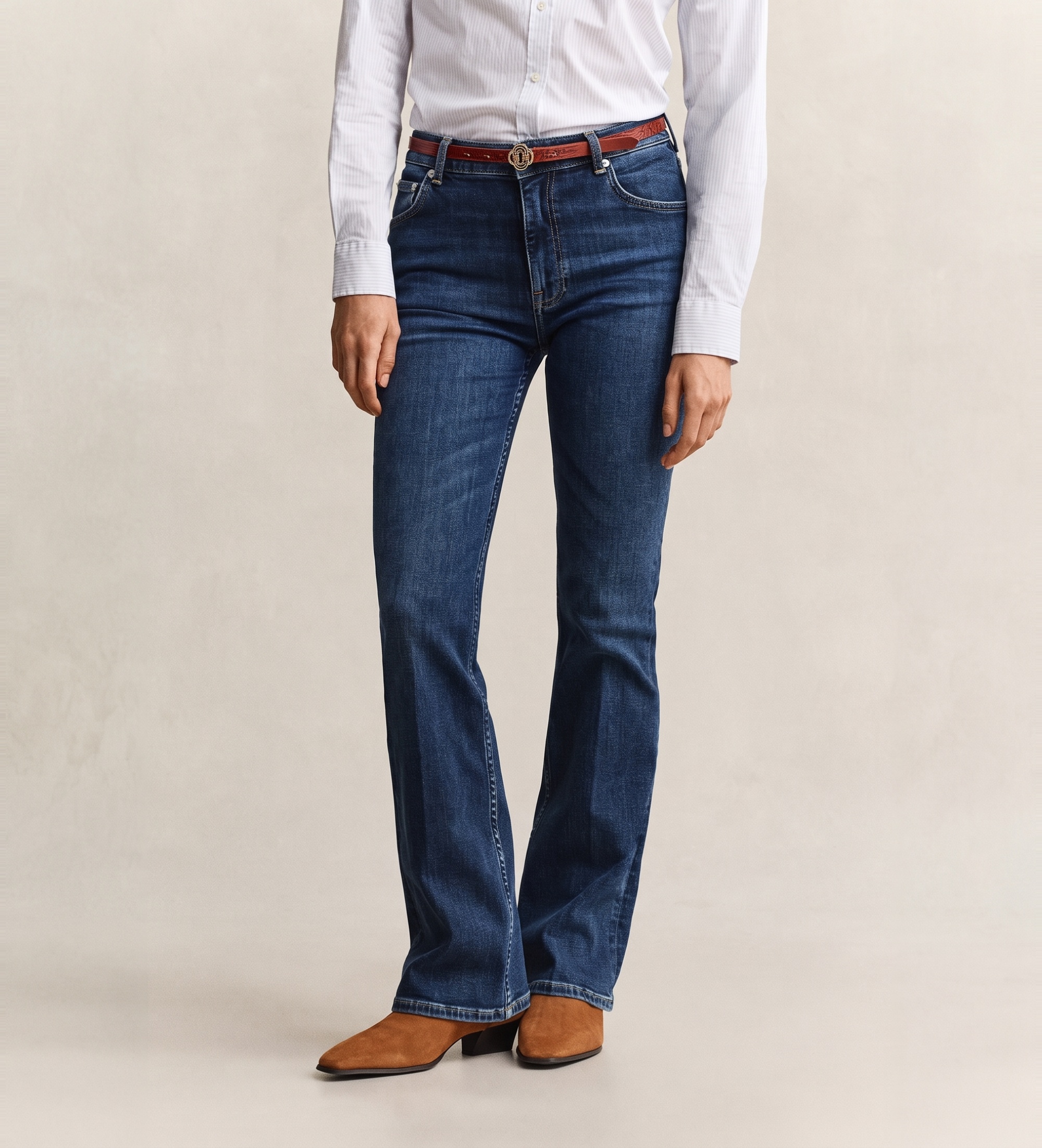 Gantvoor vrouwen. 4100307 Blauwe slim-fit uitlopende jeans (25), Casual, Katoen, Denim