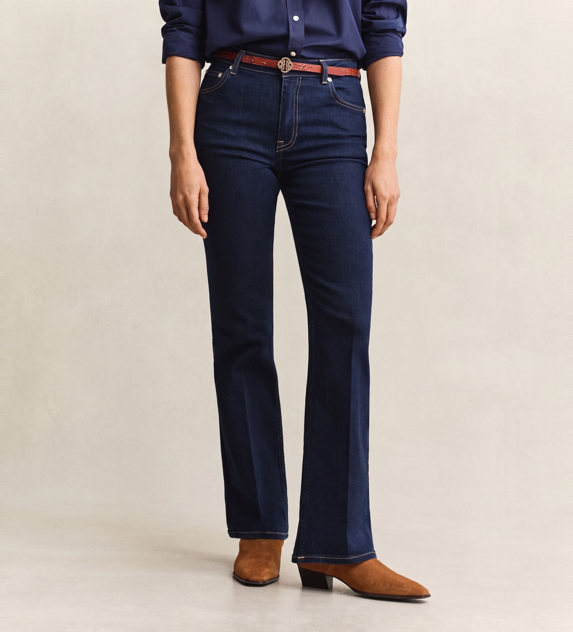 Gantvoor vrouwen. 4100307 Slim fit bootcut jeans donkerblauw (31), Casual, Katoen, Denim
