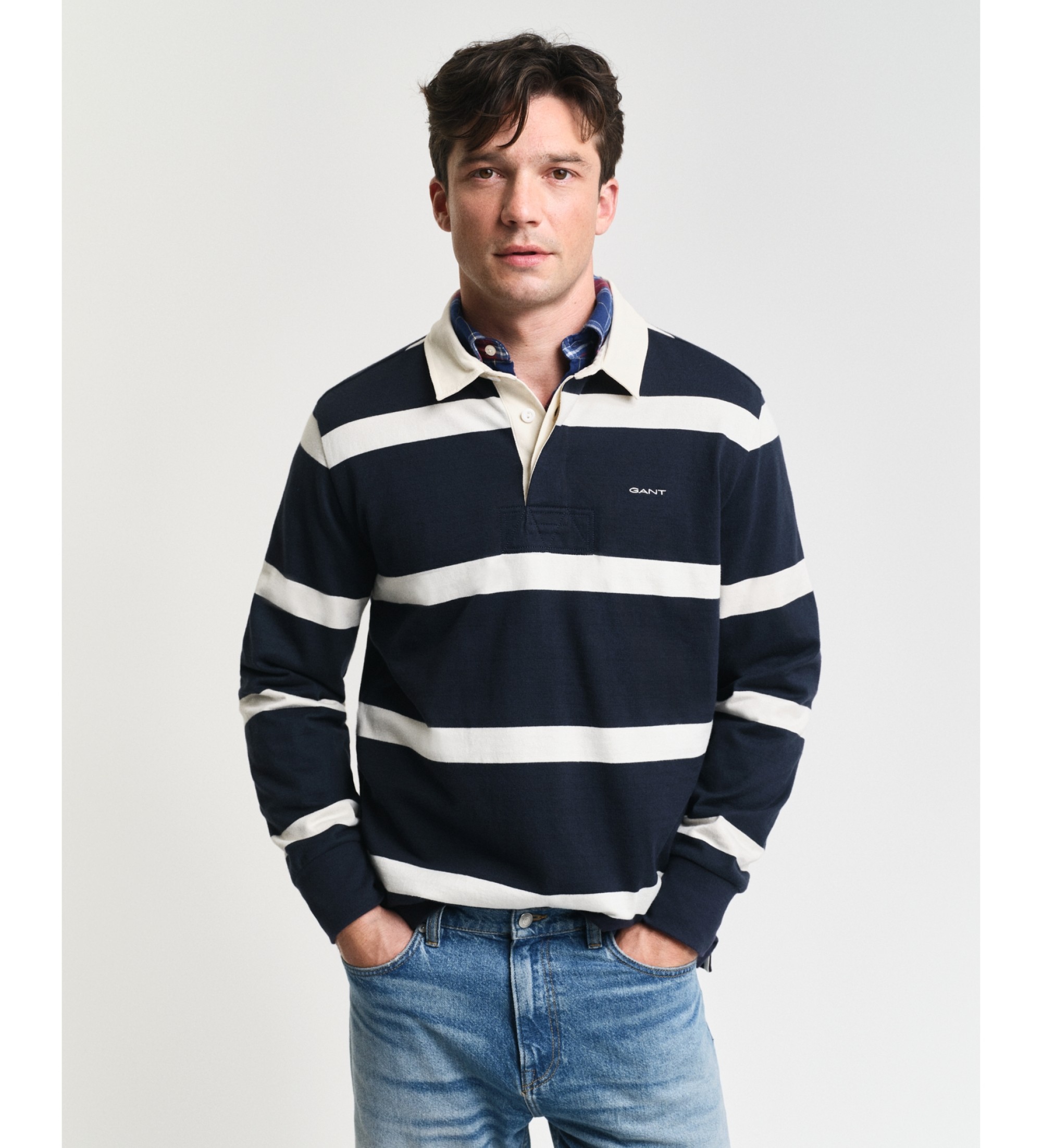 Gant für Herren. 2044013 Poloshirt Rugger in marineblau mit garngefärbten Streifen (S), Lässig, Baumwolle, Langarm