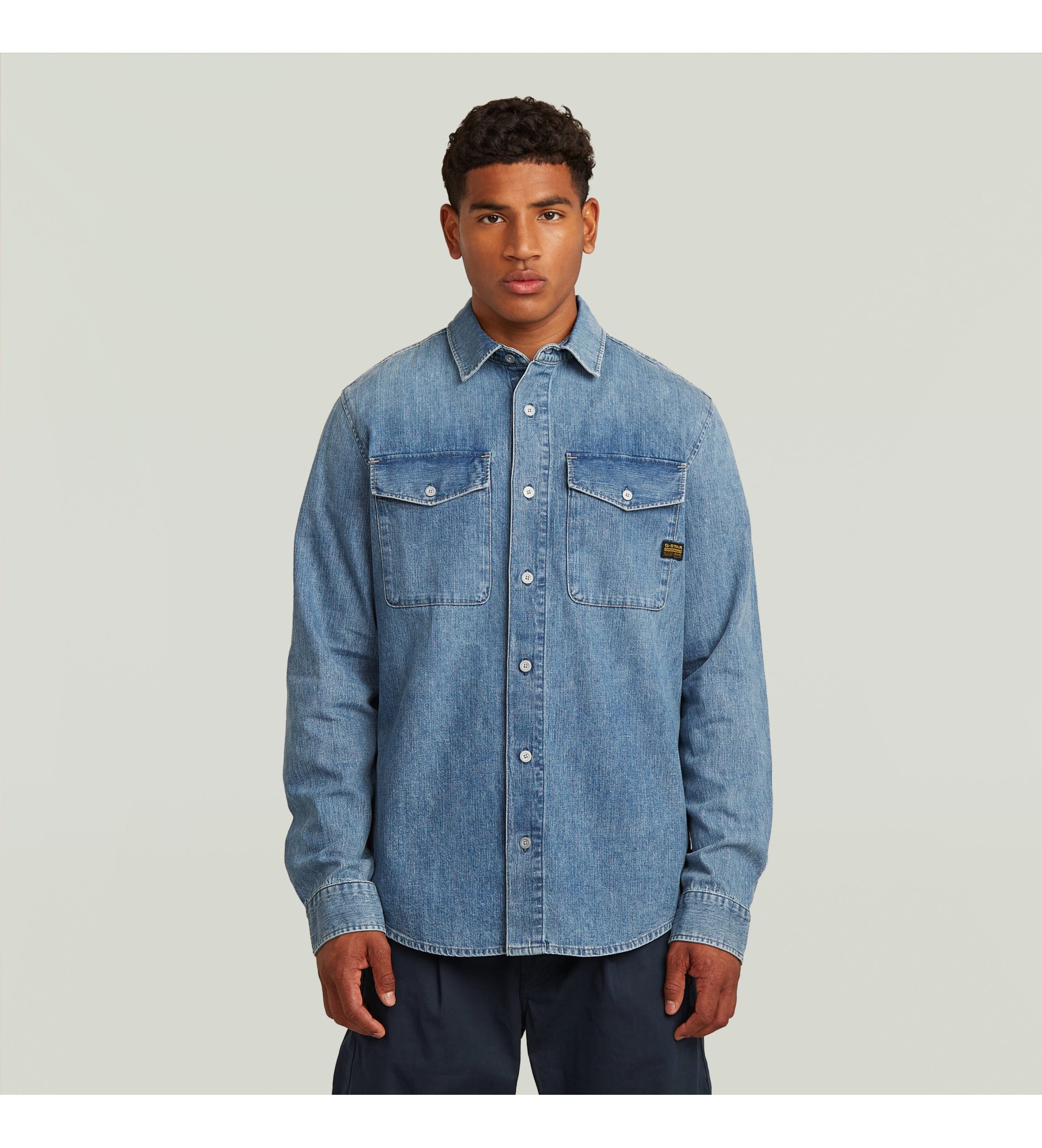 G-Star für Herren. D29312-D252-H090 Marine Denim Slim Slim Hemd blau (M), Lässig, Baumwolle, Langarm