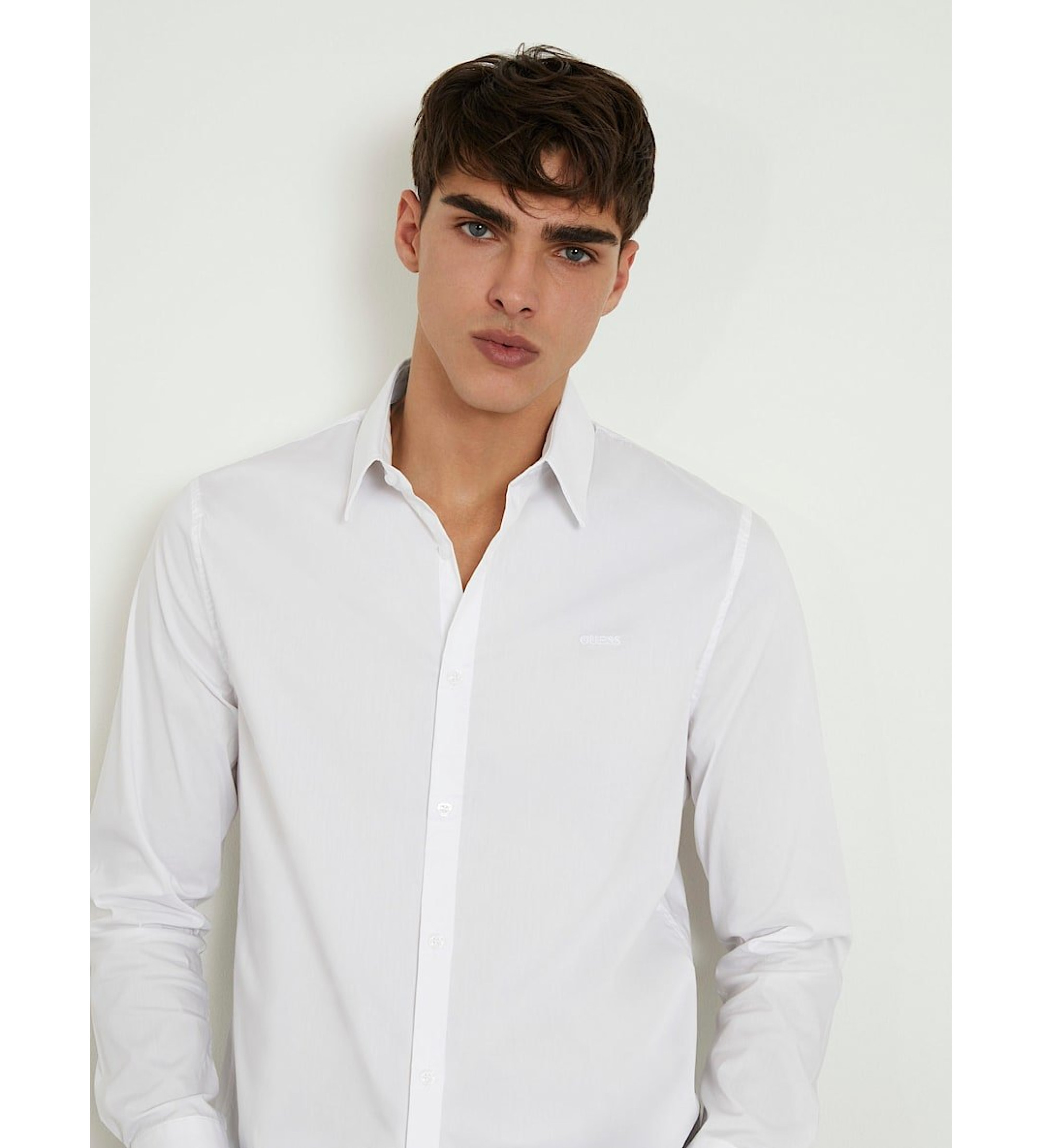 Guess für Herren. M1YH20W7ZK1 Slim-Fit-Hemd Weiße Passform (XXL), Lässig, Baumwolle, Klassisch, Langarm