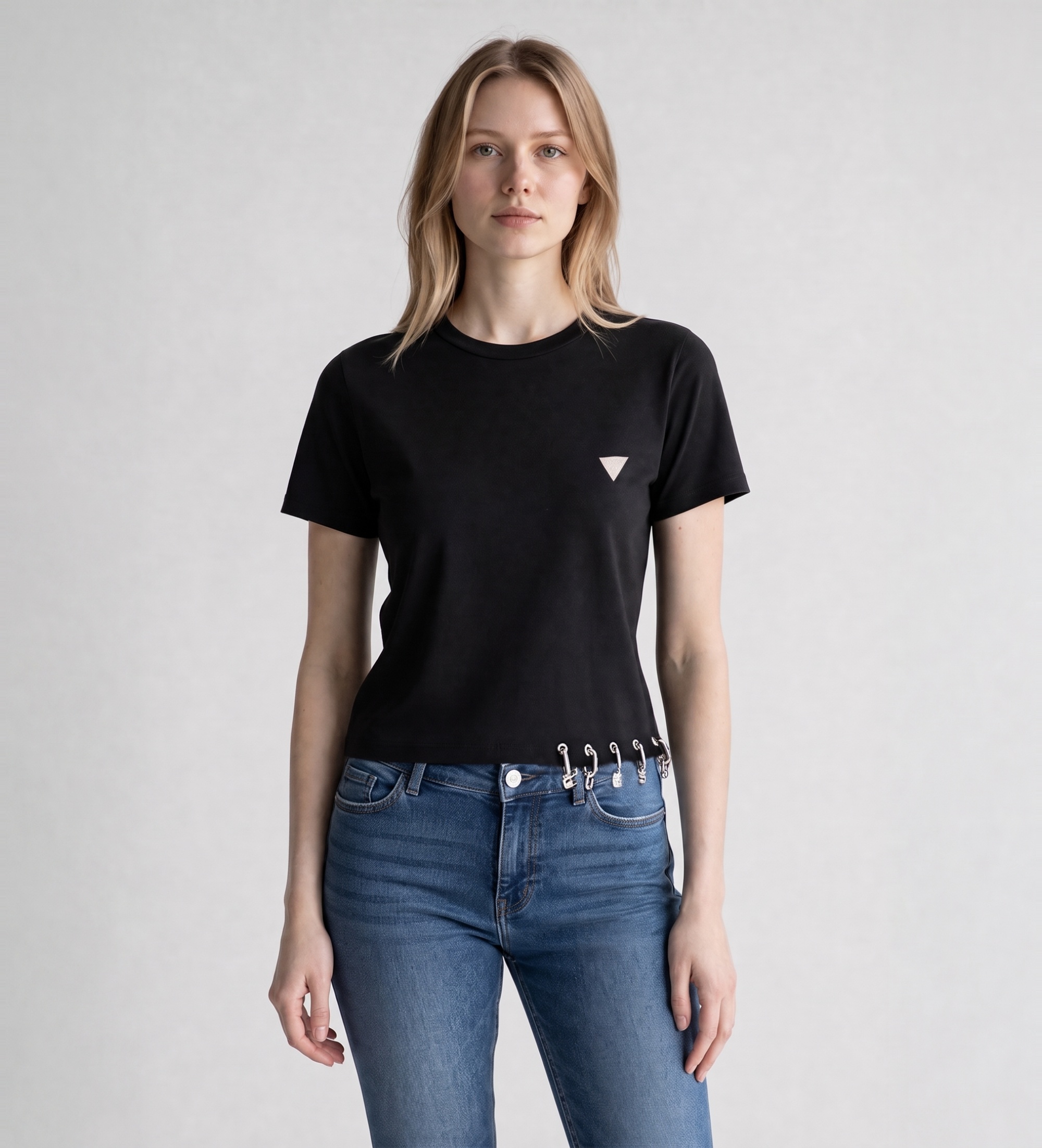 Guess für Damen. W6GP11K2933 Elisabette T-shirt schwarz (XS), Lässig, Baumwolle, Kurzarm
