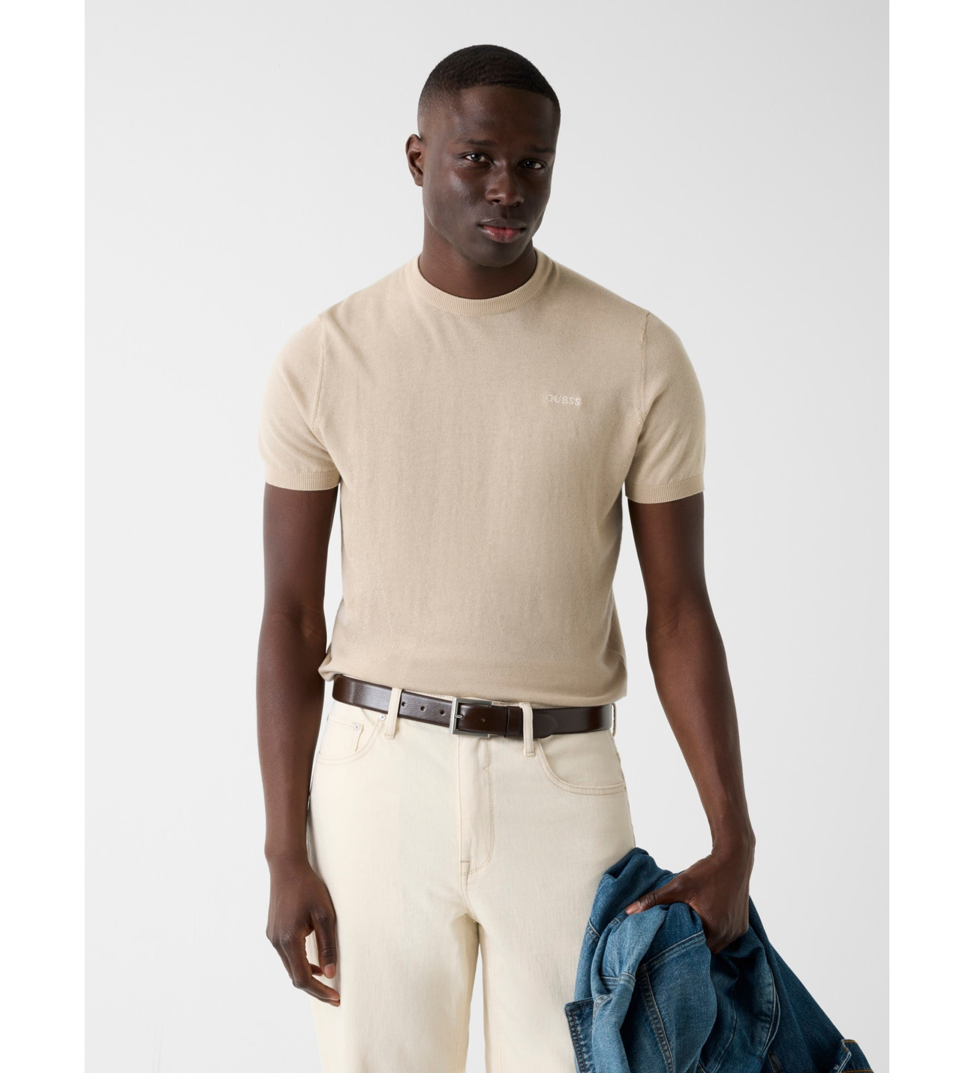 Guess für Herren. M6GR03Z0556 Beigefarbenes Logo-T-Shirt (M), Lässig, Baumwolle