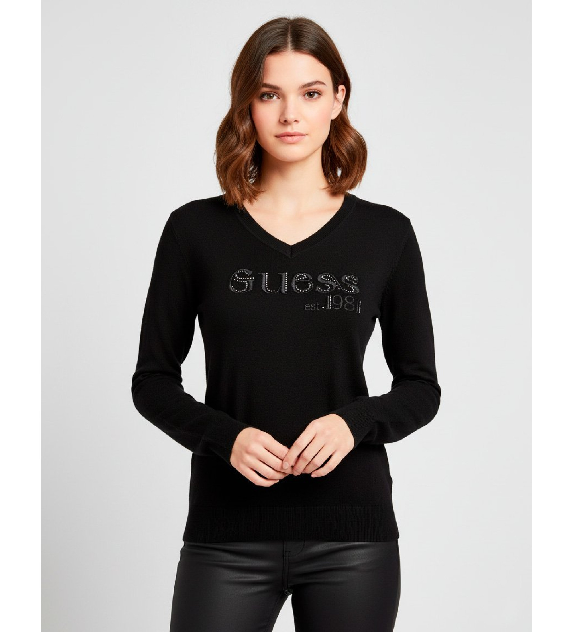 Guess für Damen. W5BR41Z2NQ2 Saylor T-shirt schwarz (XS), Lässig, Baumwolle, Langarm