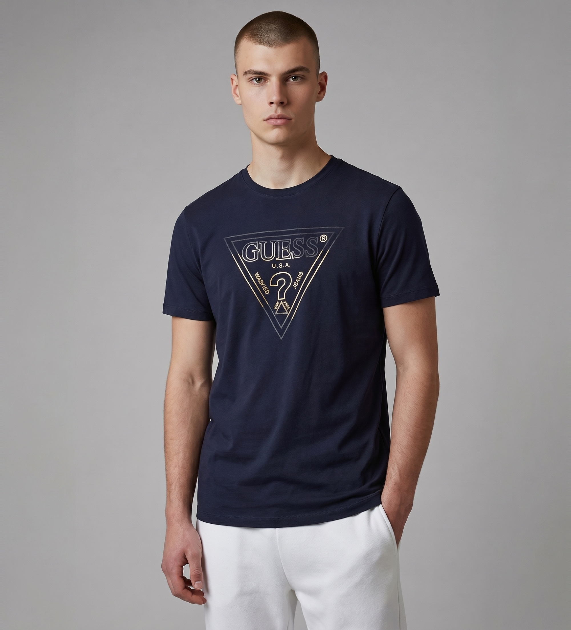 Guess für Herren. M6GI11K2992 Triangle Hd navy T-shirt (S), Lässig, Baumwolle, Kurzarm, Marine
