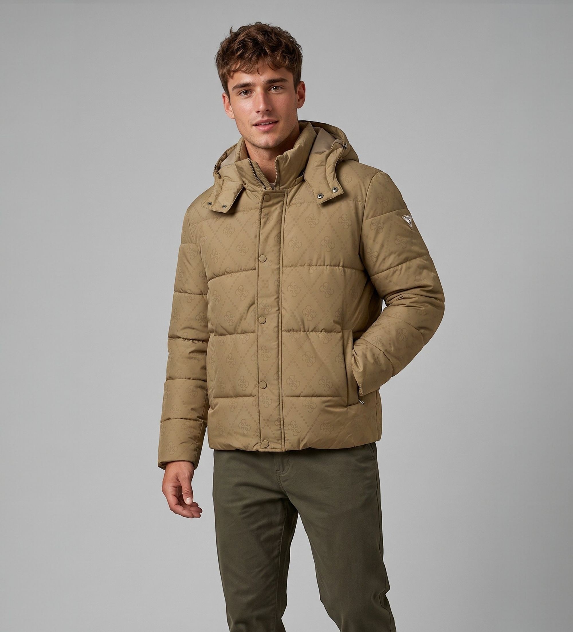 Guess für Herren. M6BL43W4155 Gesteppte Winterjacke mit Monogramm braun (S), Lässig, Polyamid