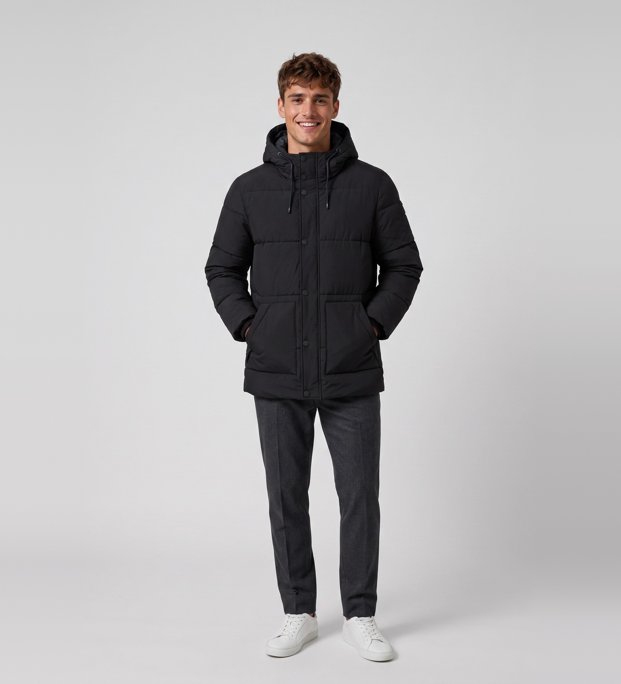 Guess für Herren. M6BL45W4157 Mittellange Steppjacke in Schwarz (XL), Lässig, Polyester