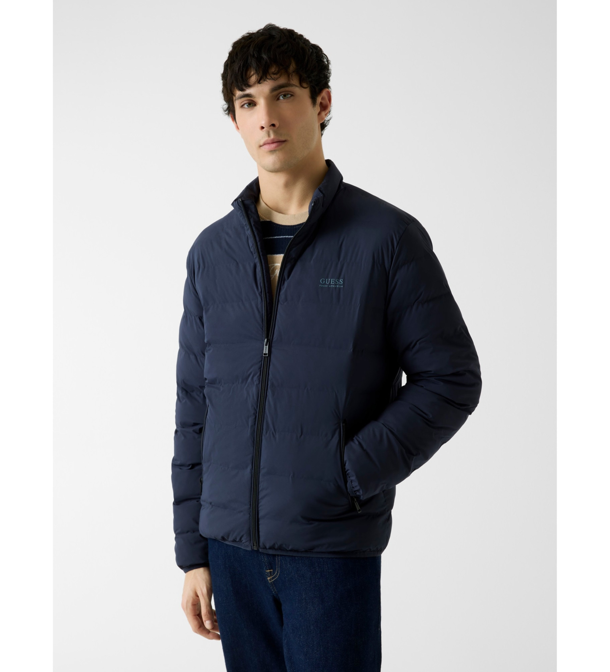 Guess für Herren. M6RL0IWJ242 Nahtlose gesteppte Jacke marineblau (S), Lässig, Nylon