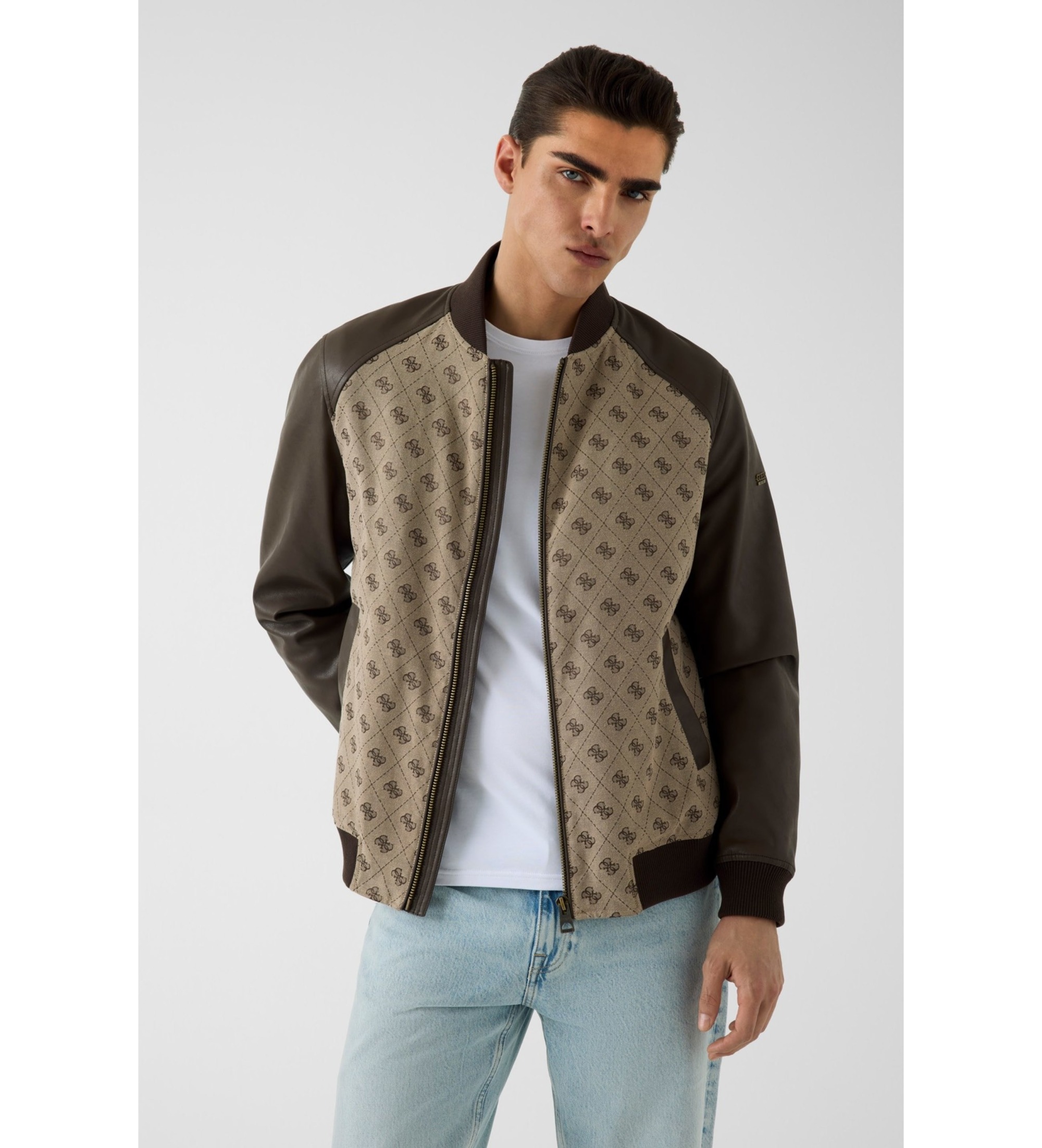 Guess für Herren. M6YL13W2804 Braune Bomberjacke mit Monogramm (S), Lässig, Baumwolle