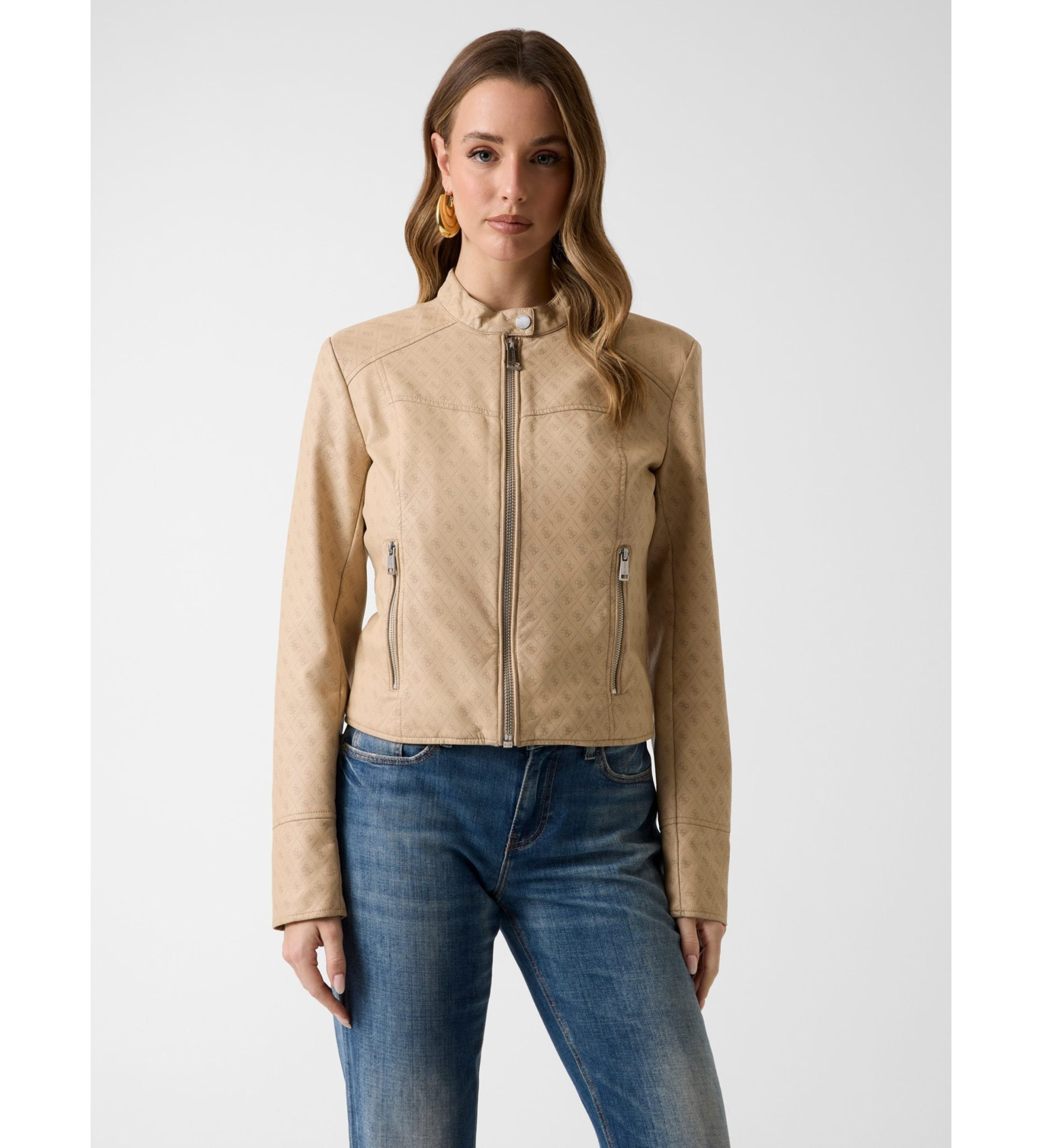 Guess für Damen. W6GL09W1834 Jacke Neu Anita Logo beige (S), Lässig, Polyurethan