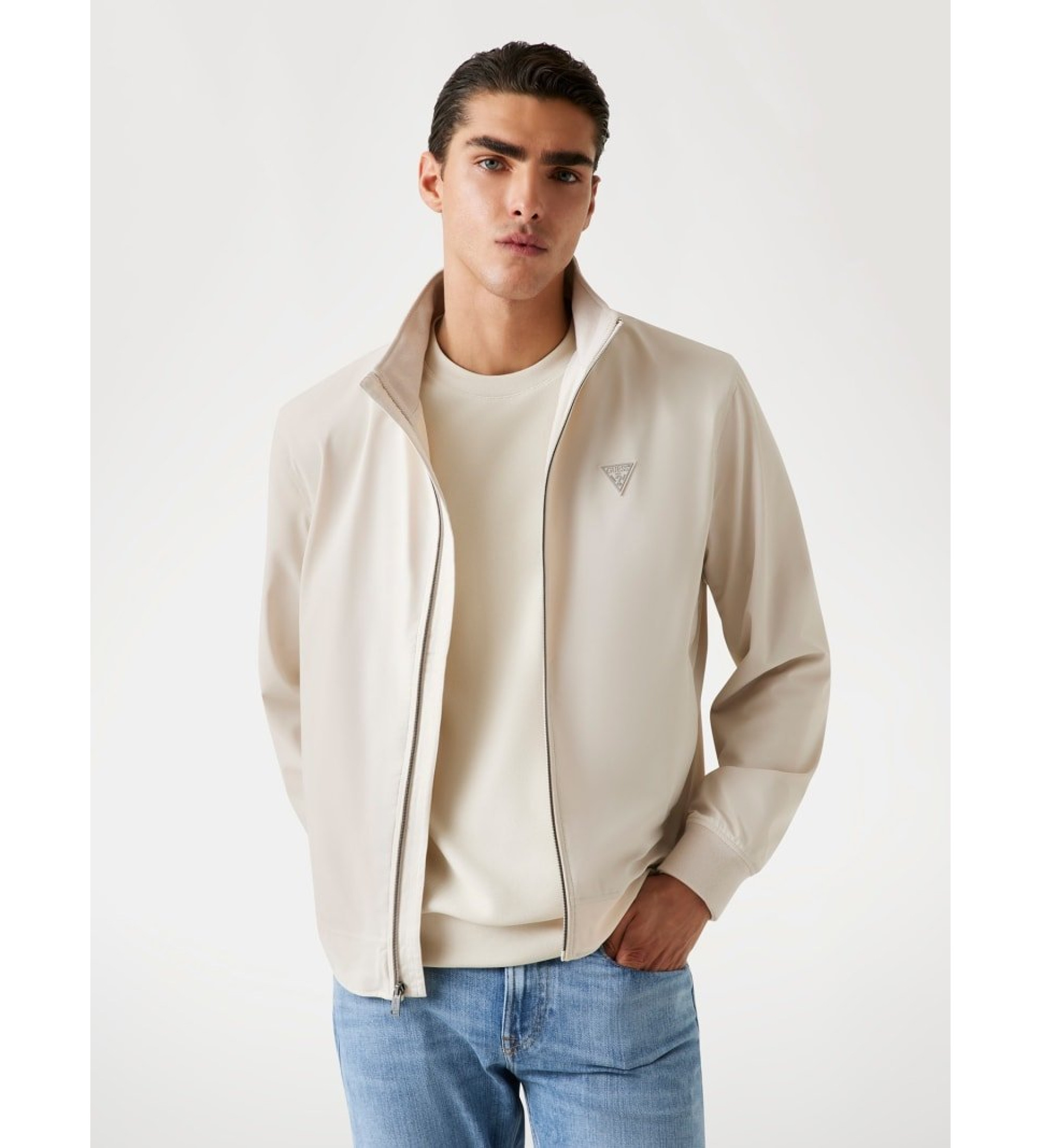 Guess für Herren. M4YL13WEZ70 Beigefarbene technische elastische Jacke (XL), Lässig, Baumwolle