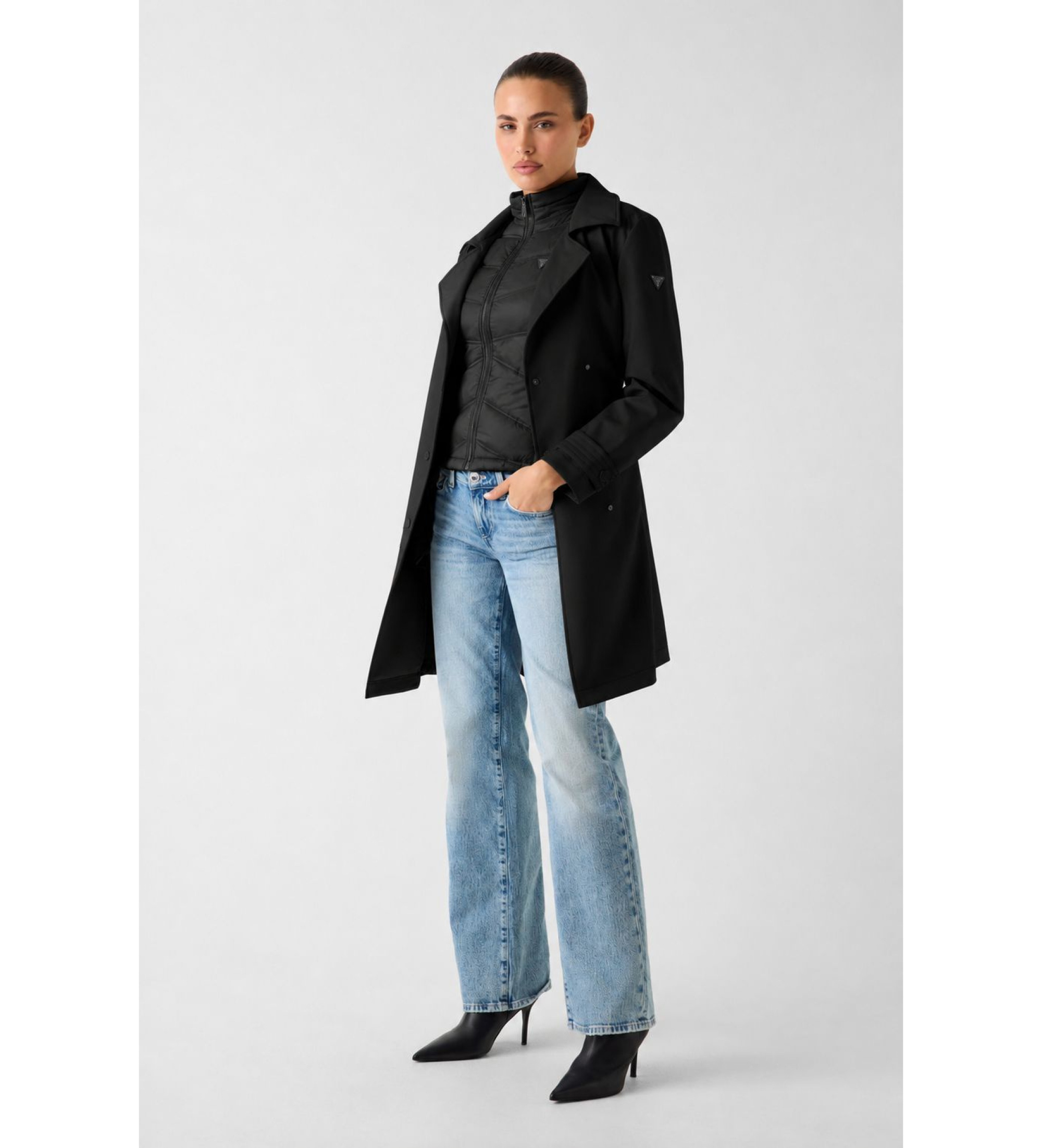 Guess für Damen. W6RL53WL942 Zwei-in-eins-Trenchcoat schwarz (M), Lässig, Polyester