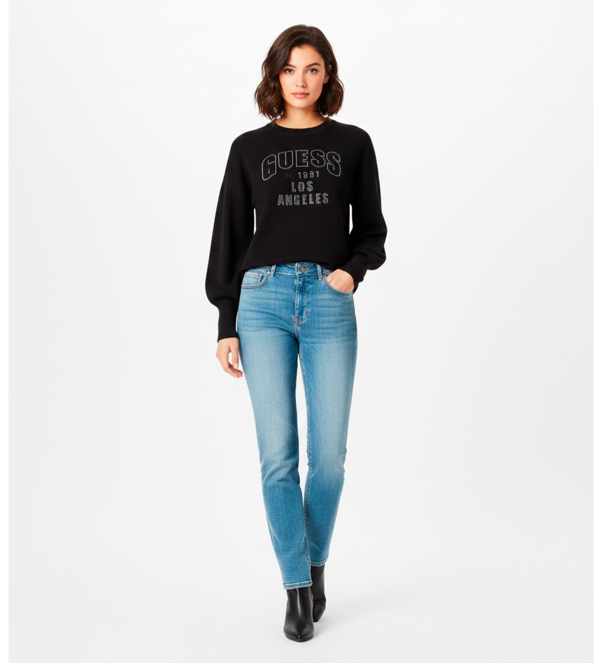 Guess für Damen. W5YR26Z26I2 Sweatshirt Logo schwarz (S), Lässig, Baumwolle
