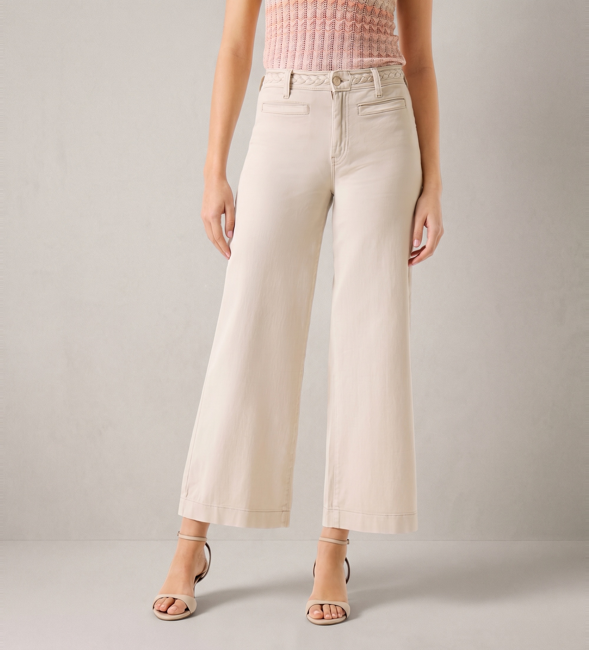 Guess für Damen. W6GB15W1886 Beigefarbene Chino-Hose mit weitem Bein (32), Lässig, Baumwolle