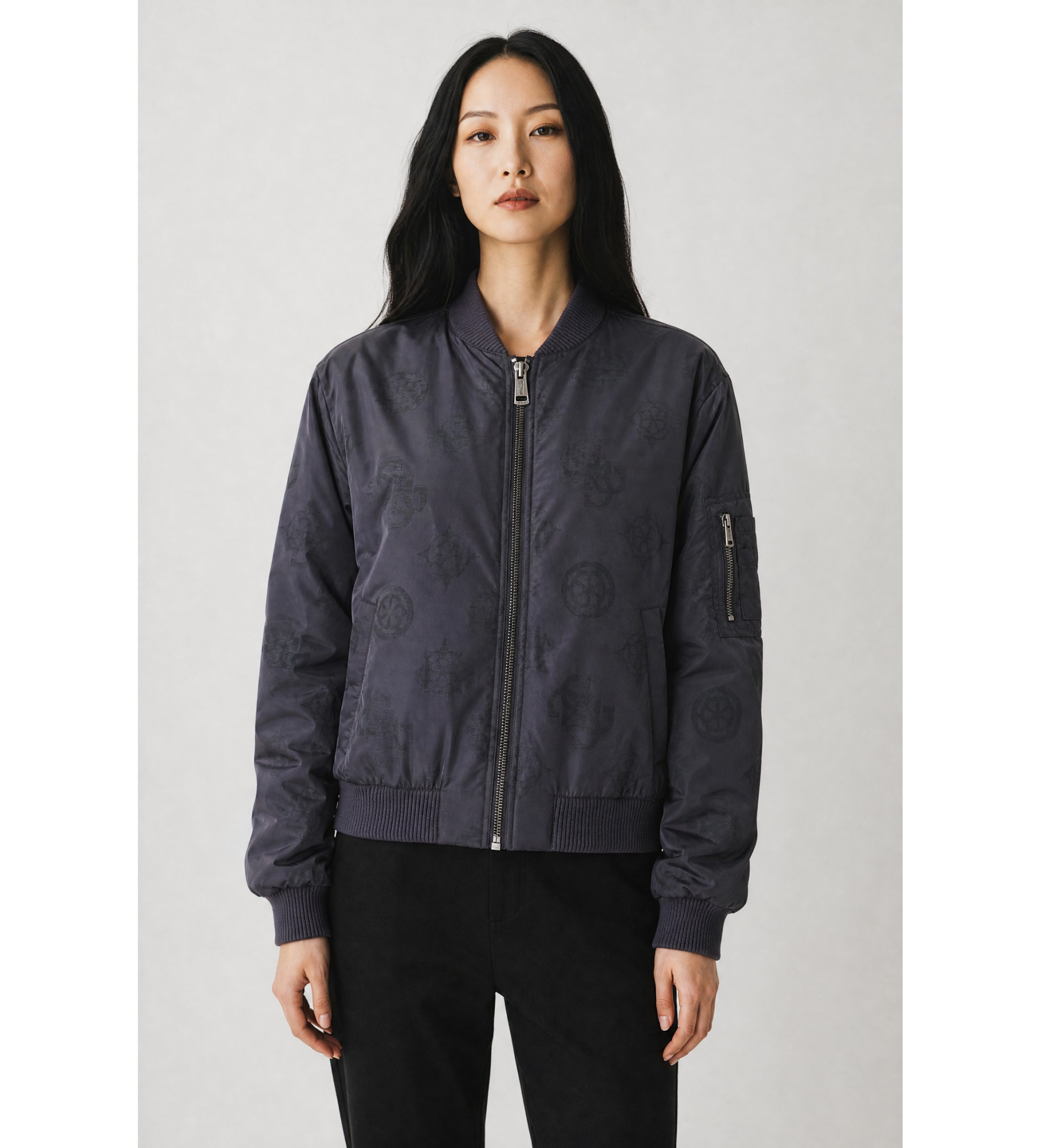 Guess für Damen. W5YL08WHDK2 Blaue Logo-Bomberjacke (S), Lässig, Grau, Synthetisch, Langarm