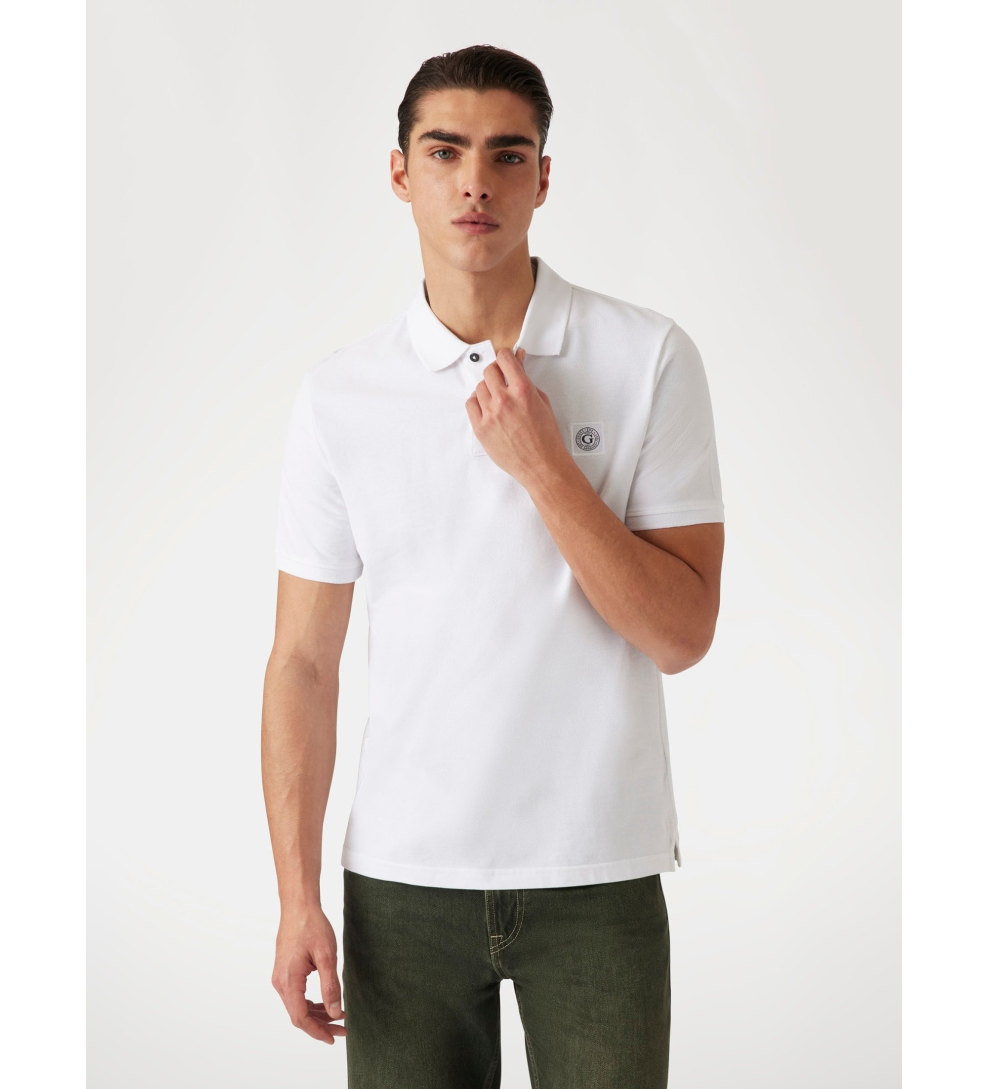 Guess für Herren. M2YP24KC9T1 Klassisches weißes Poloshirt (S), Lässig, Baumwolle, Kurzarm