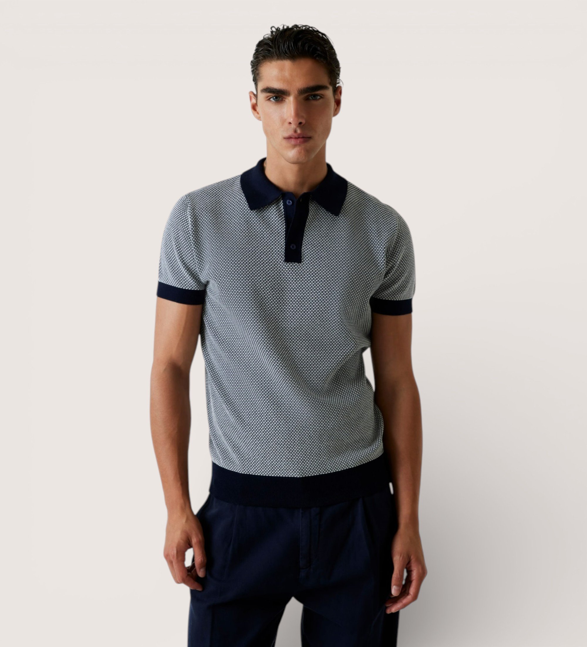 Guess für Herren. M6GR01Z0554 Gestricktes Poloshirt in Navy gestreift (S), Lässig, Baumwolle, Kurzarm, Marine