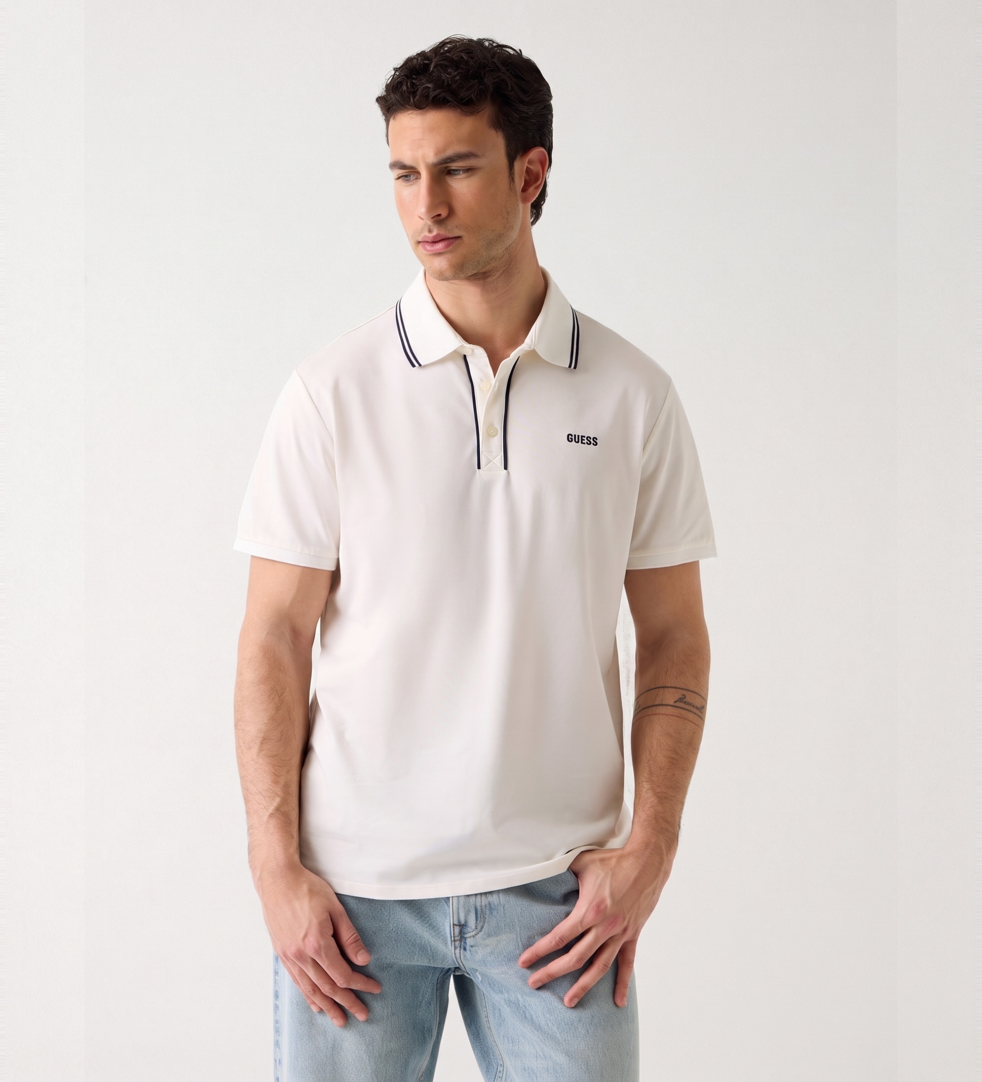 Guess für Herren. M6GP27K3179 Polo Paul Pique weiß (XL), Lässig, Baumwolle, Kurzarm
