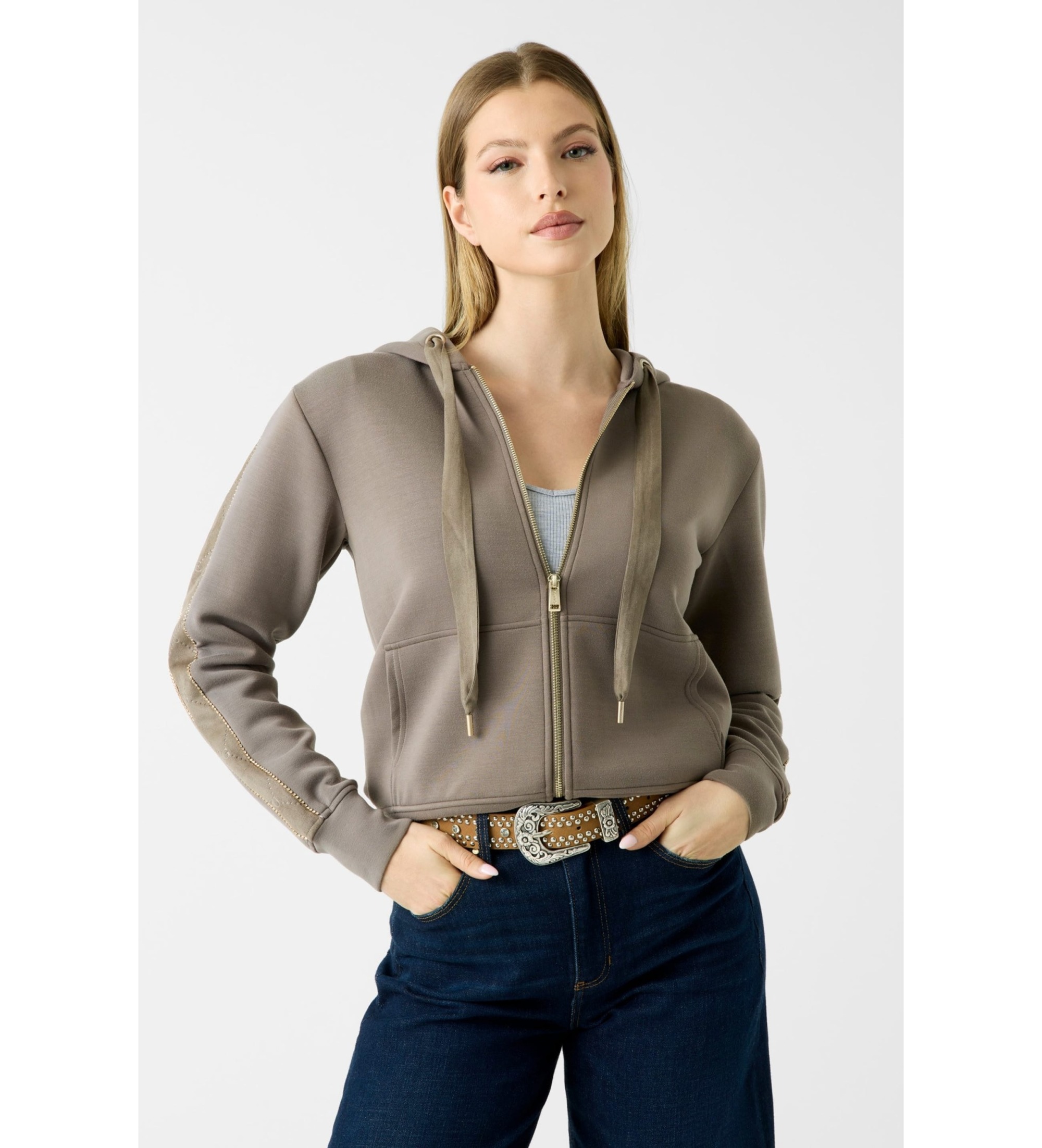 Guess für Damen. W6YQ16K4354 Sweatshirt mit braunen Strasssteinen (XS), Lässig, Polyester, Langarm
