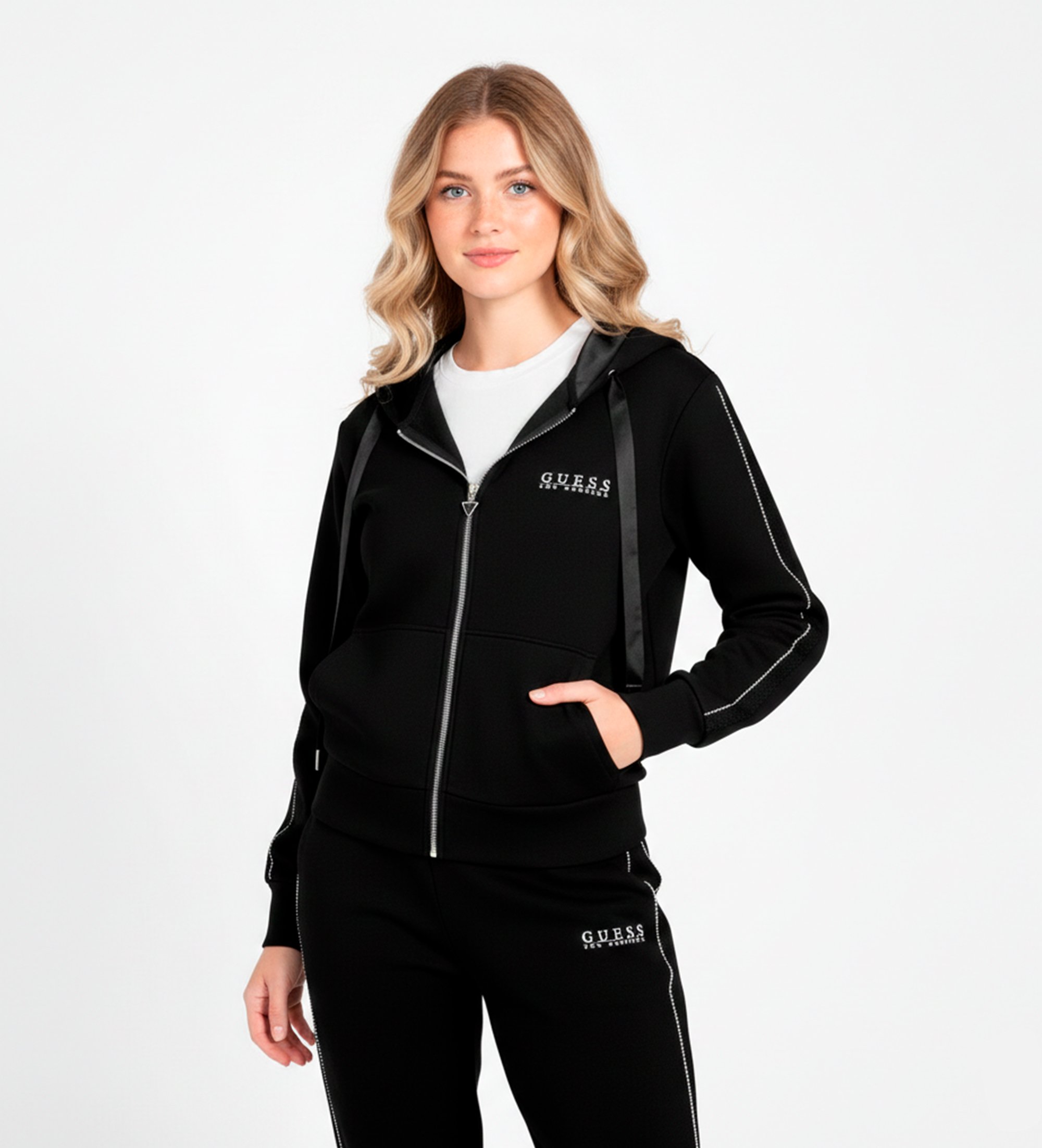Guess für Damen. W6RQ12KBYE2 Sweatshirt New Scuba schwarz (XS), Lässig, Polyester