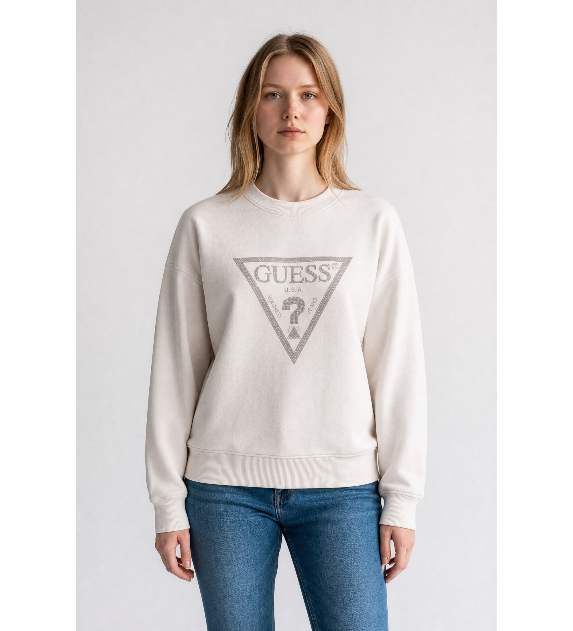Guess für Damen. W6RQ16KB681 Triange CN Studs Sweatshirt beige (S), Lässig, Baumwolle