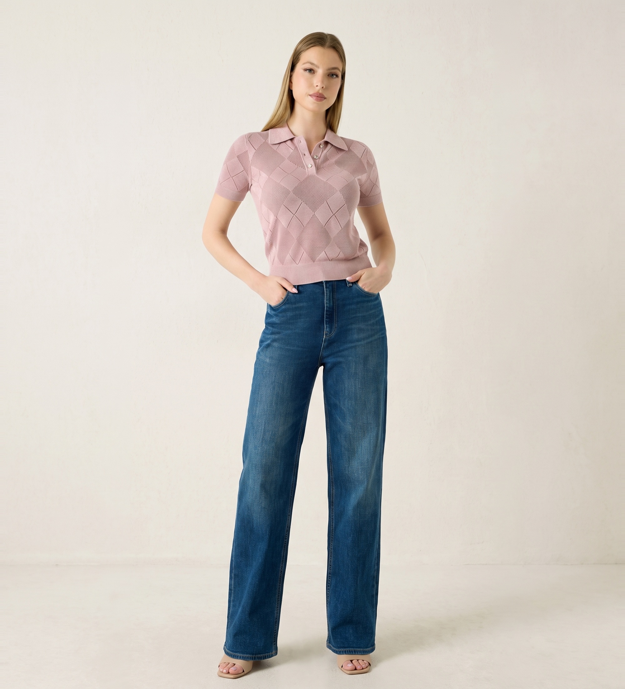 Guess für Damen. W6YR17Z0958 Pullover aus rosa Wollmischung (S), Lässig, Polyamid, Kurzarm