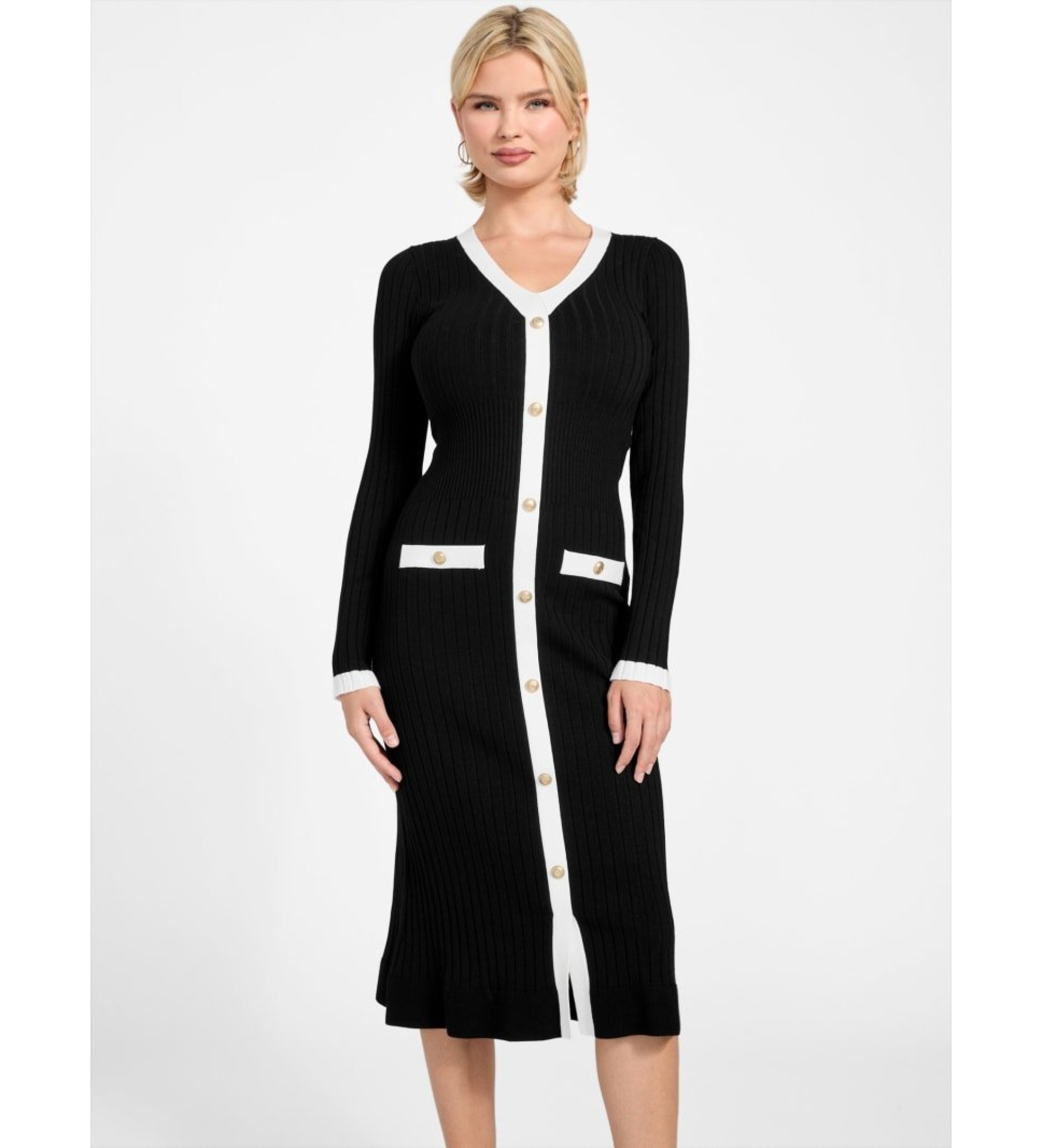 Guess für Damen. W6RK38Z3HP2 Laurel Kleid schwarz (XS), Lässig, Viskose, Langarm