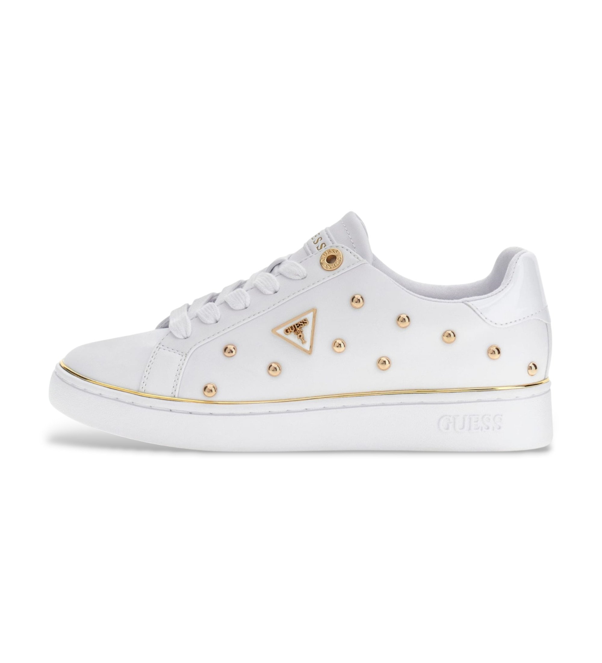 Guess für Damen. FLPBONELE12 Bonitah Sneakers mit Nieten weiß (36), Wohnung, Schnürsenkel, Lässig