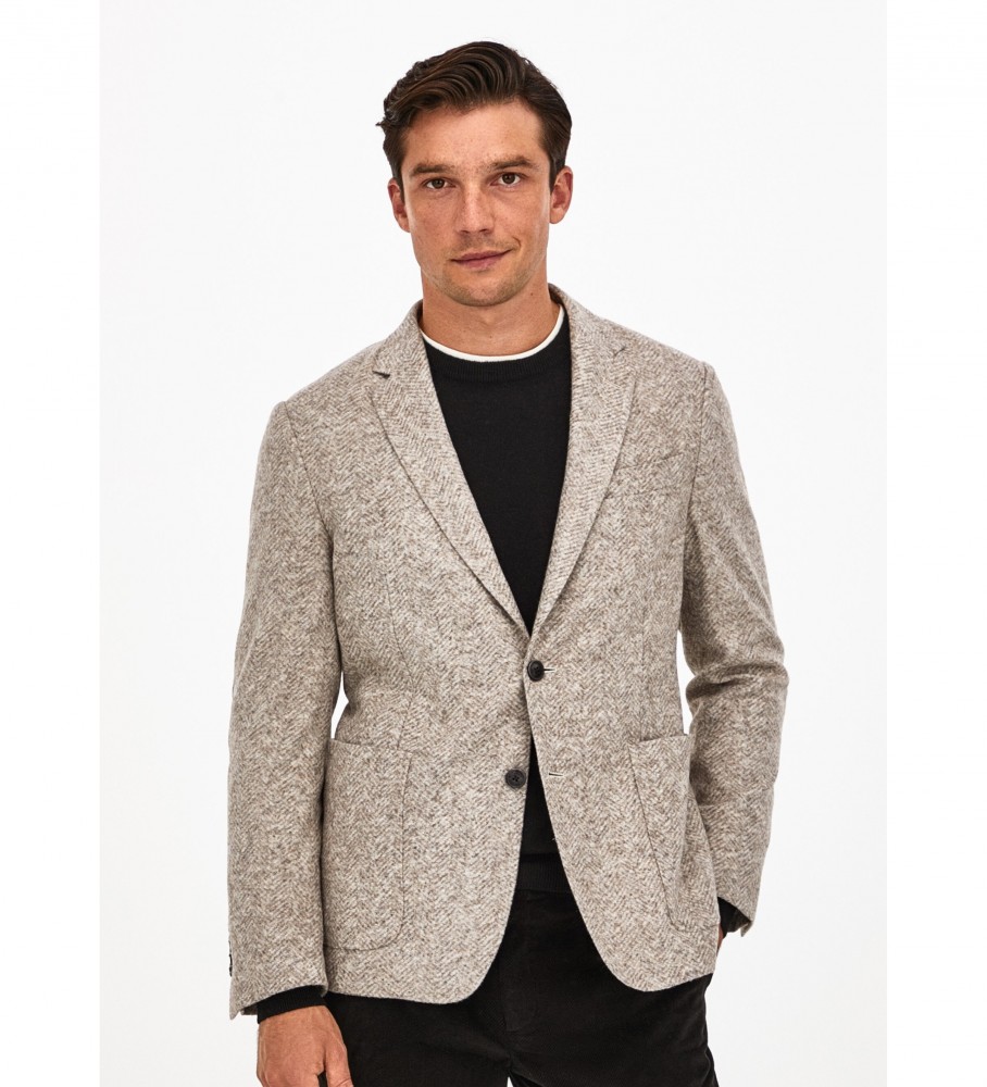 Hackett London für Herren. HM443100 Graue Bouclé-Jacke (40/32), Braun, Lässig, Klassisch, Acryl, Langarm